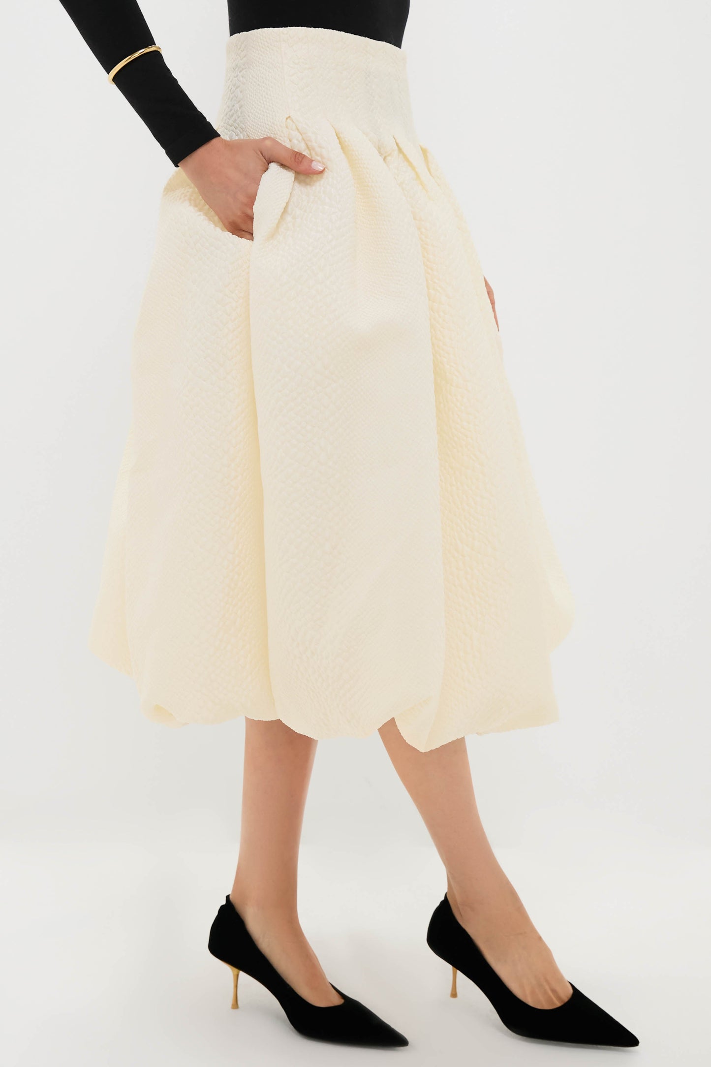 Cream Fayetta Embossed Bubble Skirt