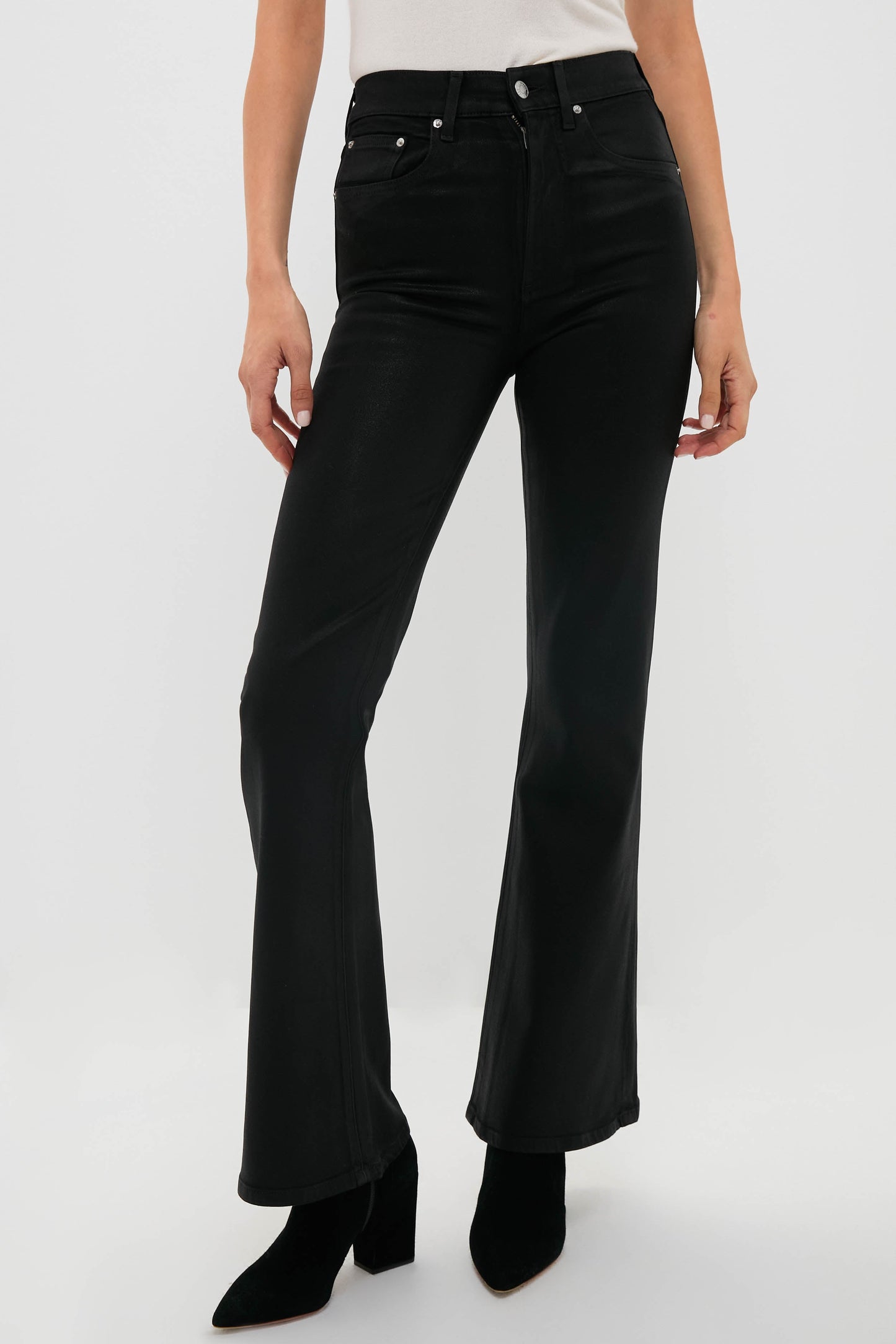 Black Coated High Rise Gigi Skinny Flare