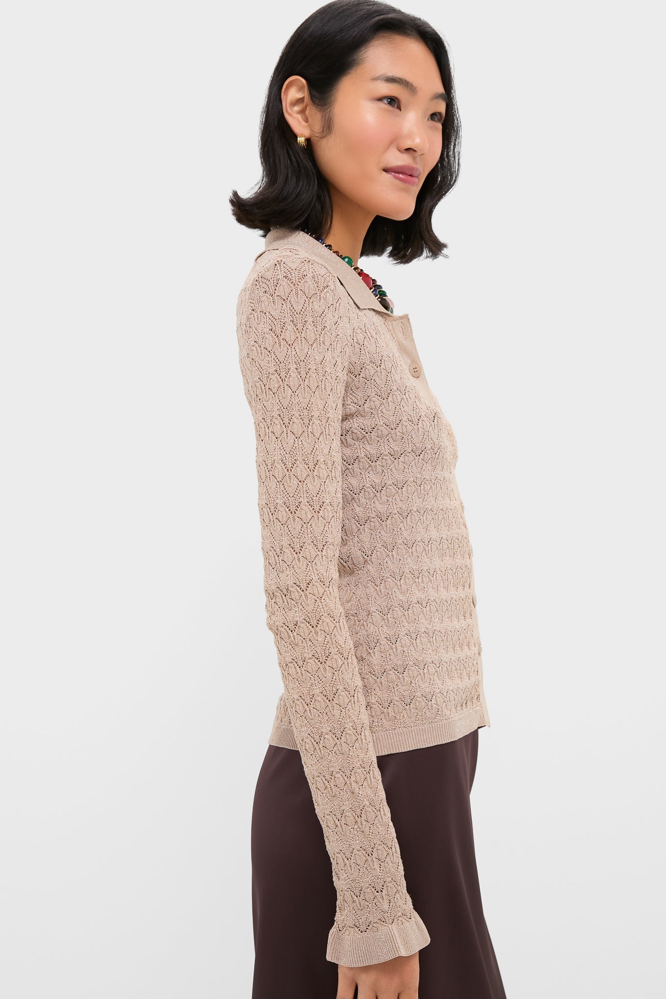 Champagne Ruby Knit Long Sleeve Polo