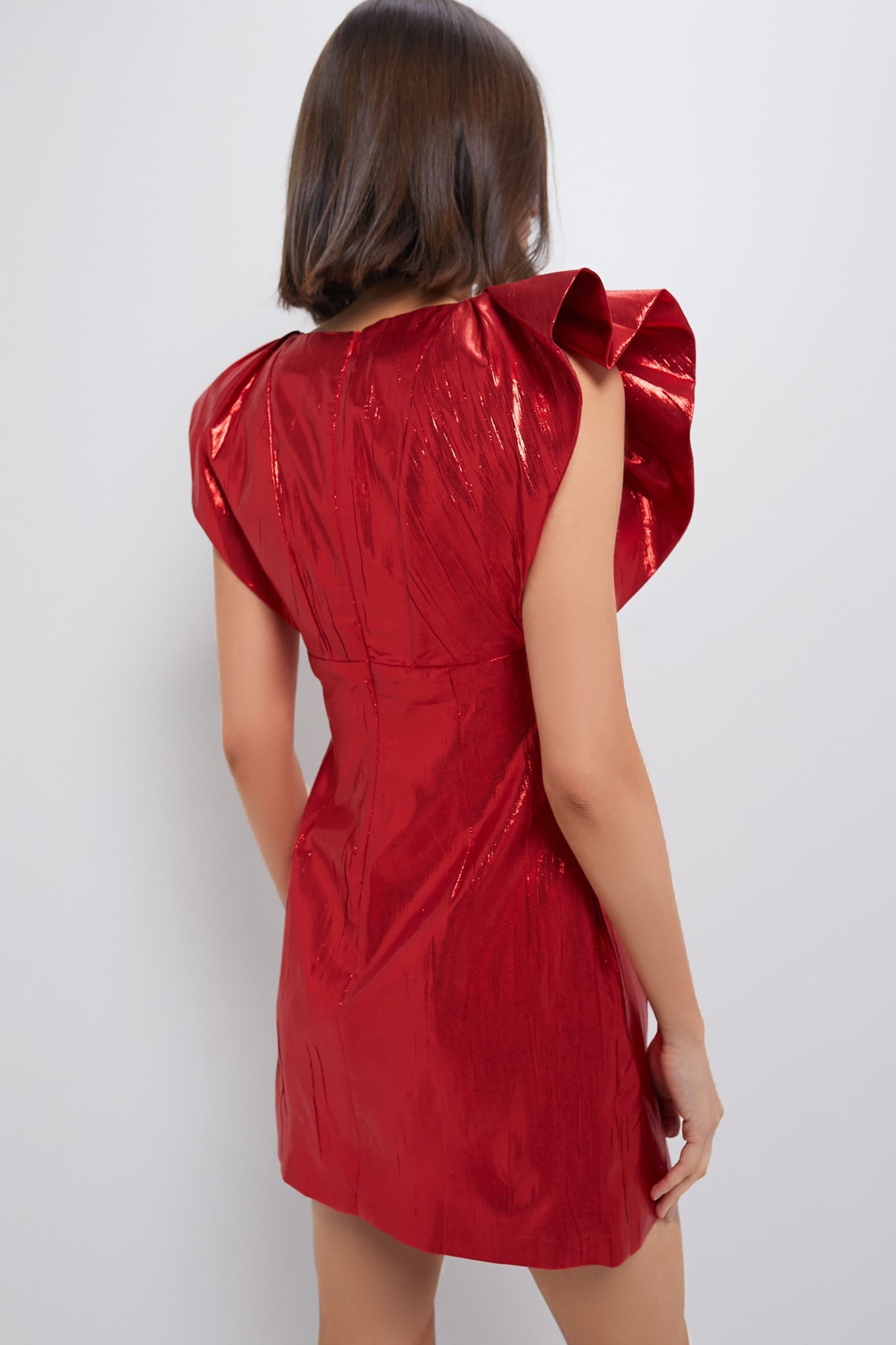 Red Metallic Plisse Tanya Mini Dress