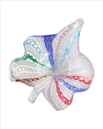 Murano Vintage Rainbow White Zanfirico Ribbons Italian Art Glass Leaf Shaped Trinket Ring Dish