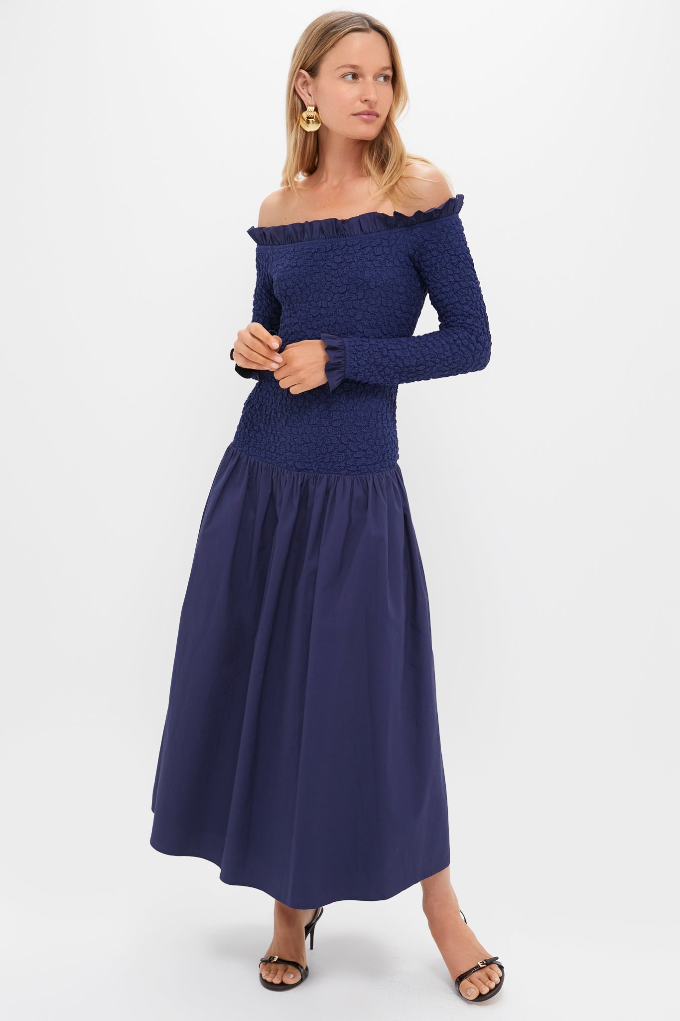 Navy Mixed Media Angola Maxi Dress