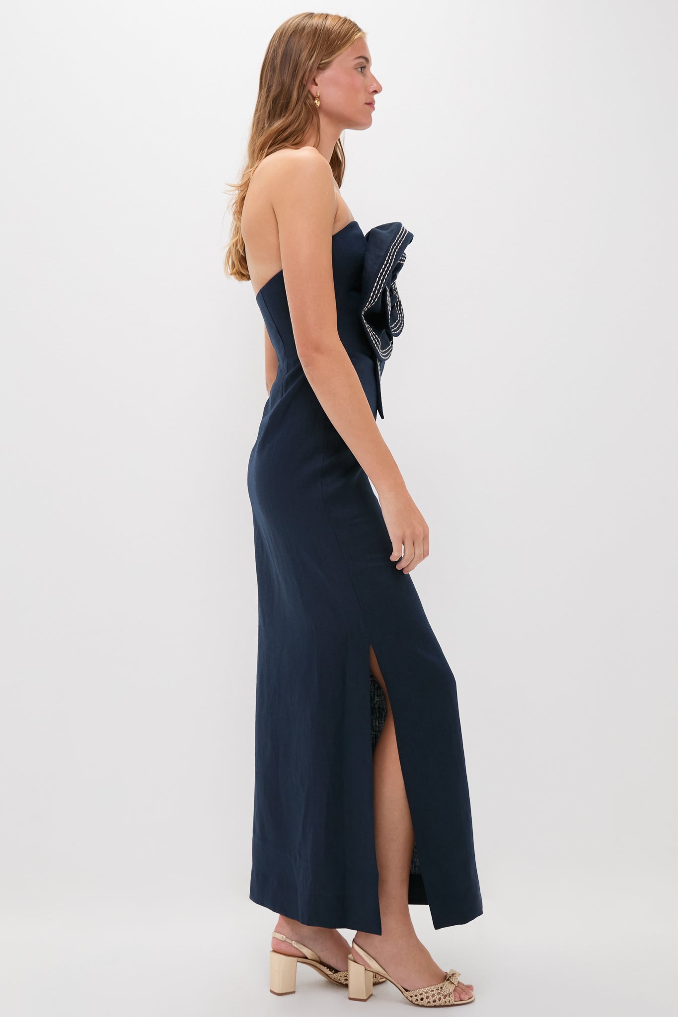Navy Tactos Embroidered Maxi Dress