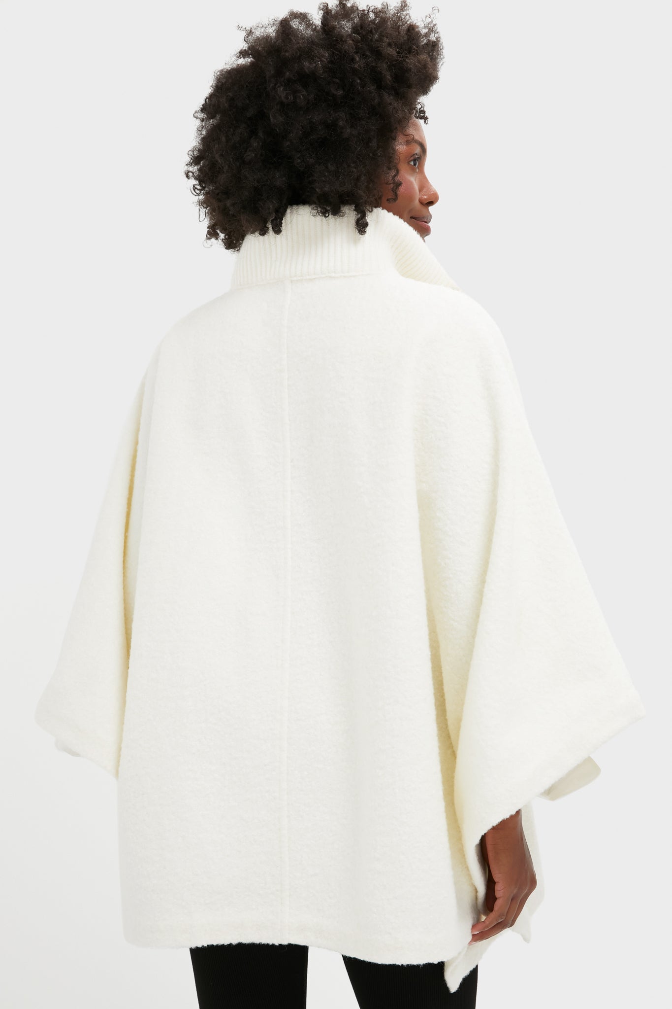 Winter White Boucle High-Neck Poncho