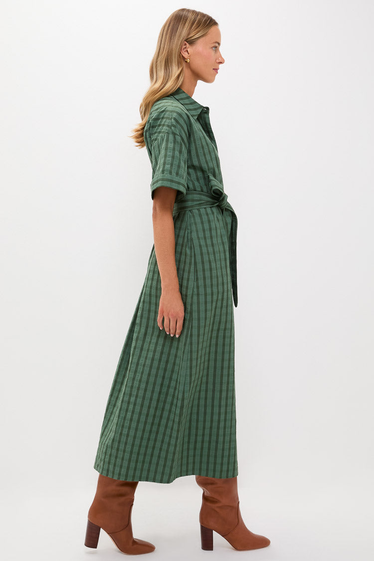 Dark Green Windowpane Seersucker Zacara Dress