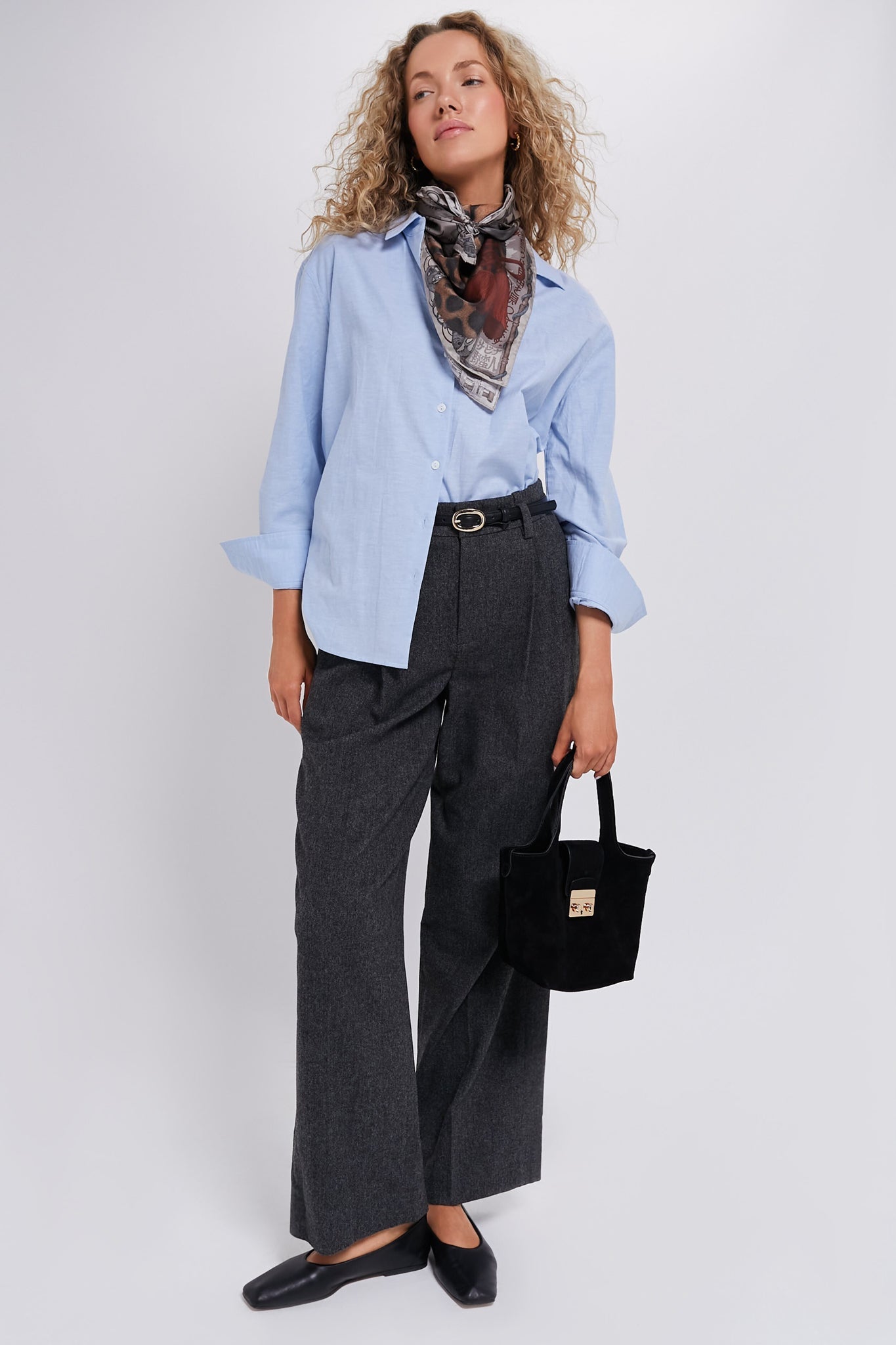 Charcoal Herringbone High Waisted Wide Leg Trouser