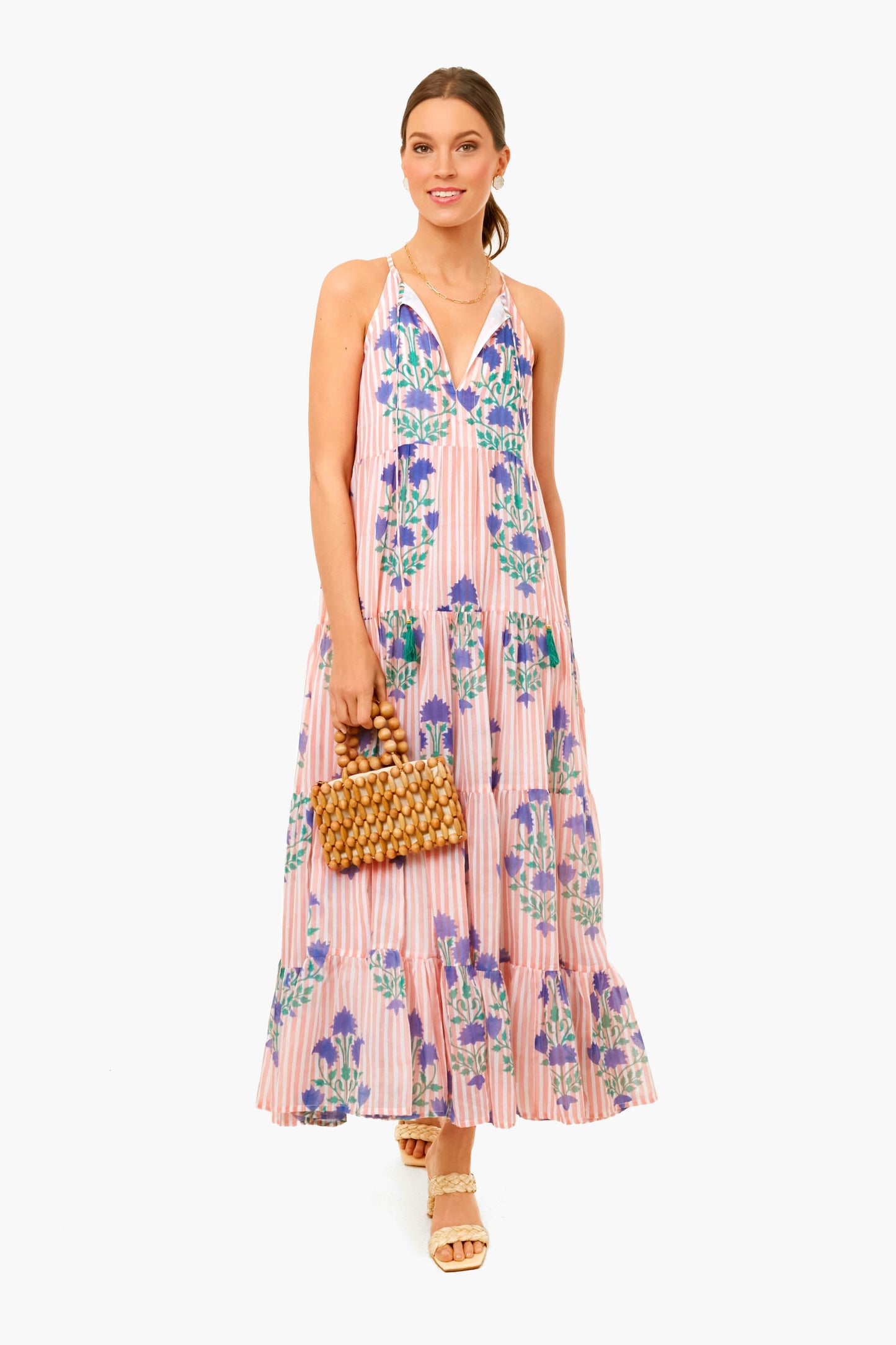 Jaipur Peach Long Tiered Tassel Dress