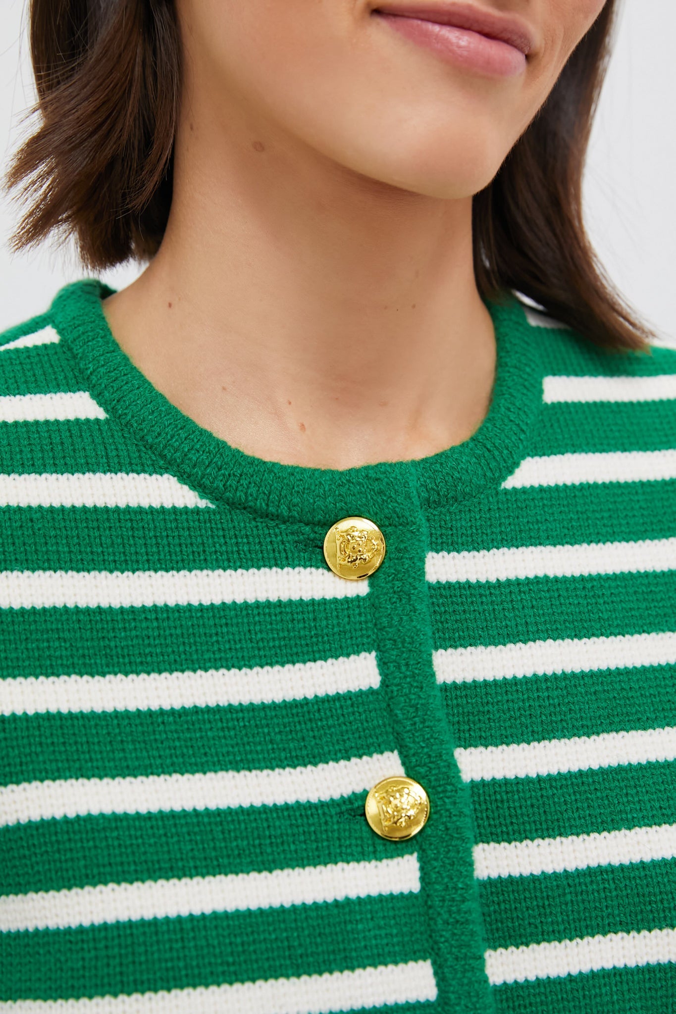 Green & White Striped Short Sleeve Anna Cardigan