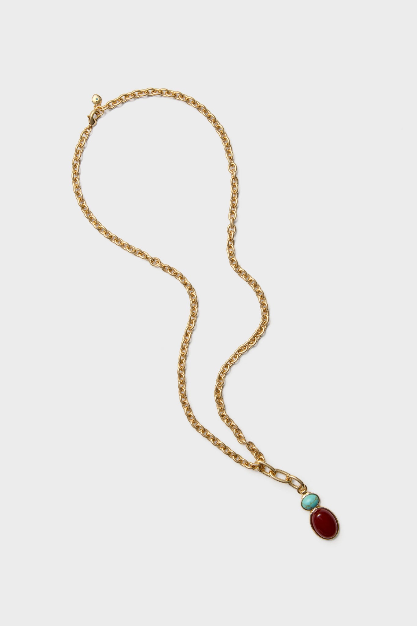 Shiny Gold, Turquoise and Carnelian Semi Precious Stone Necklace