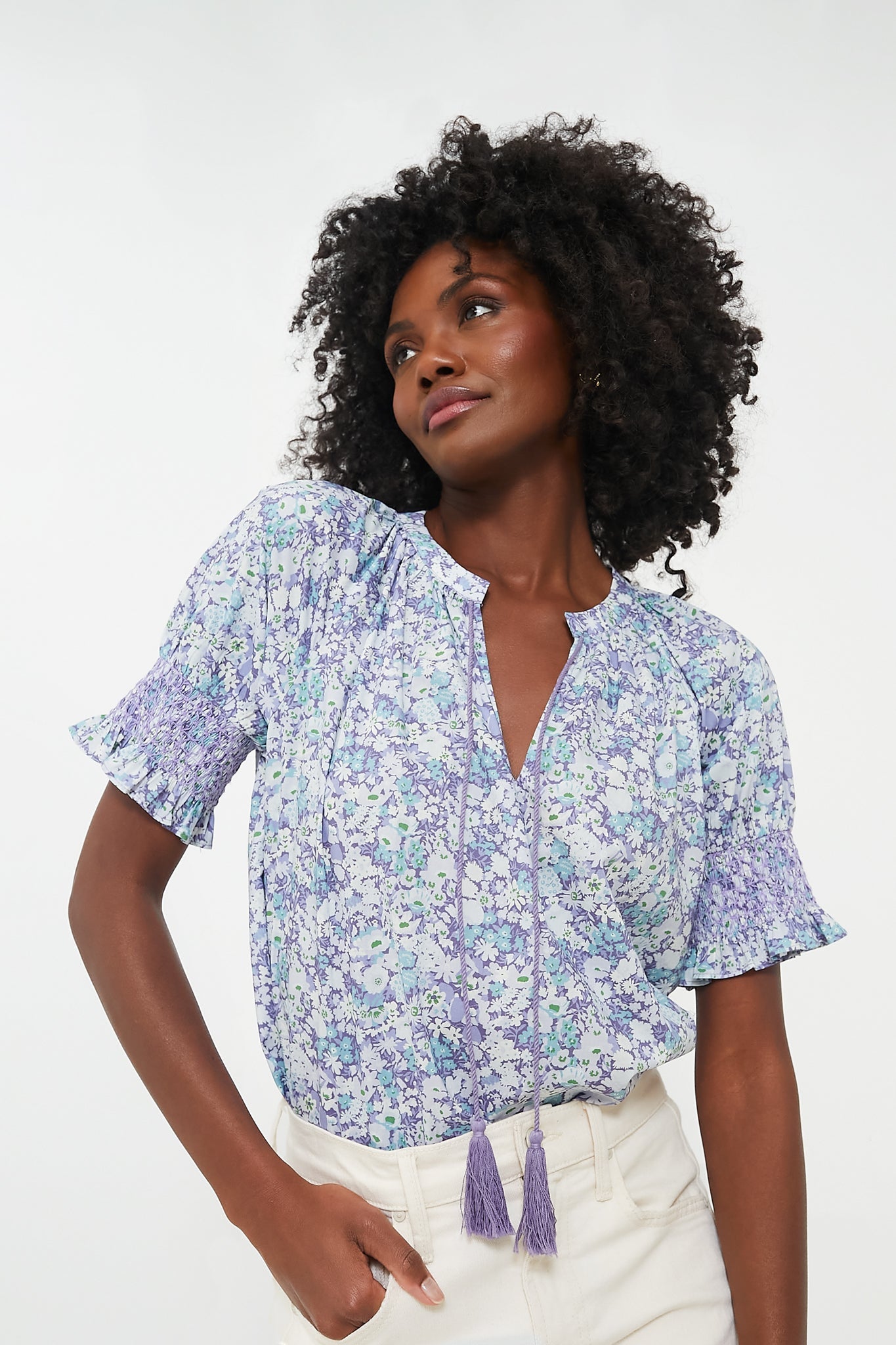 Purple and Blue Floral V-Neck Colleen Blouse