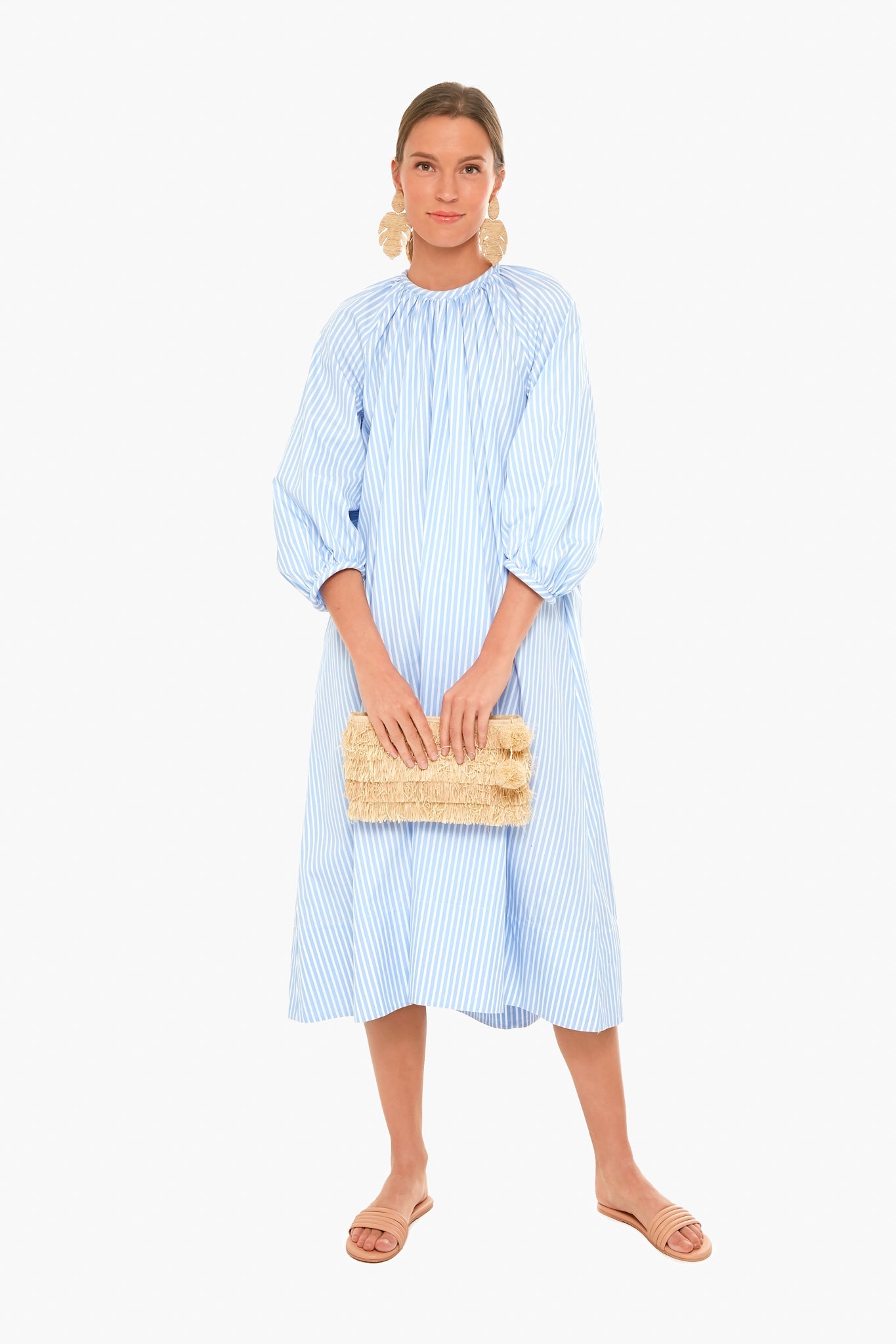 Awning Stripe Shirred Neck Pitched Dress