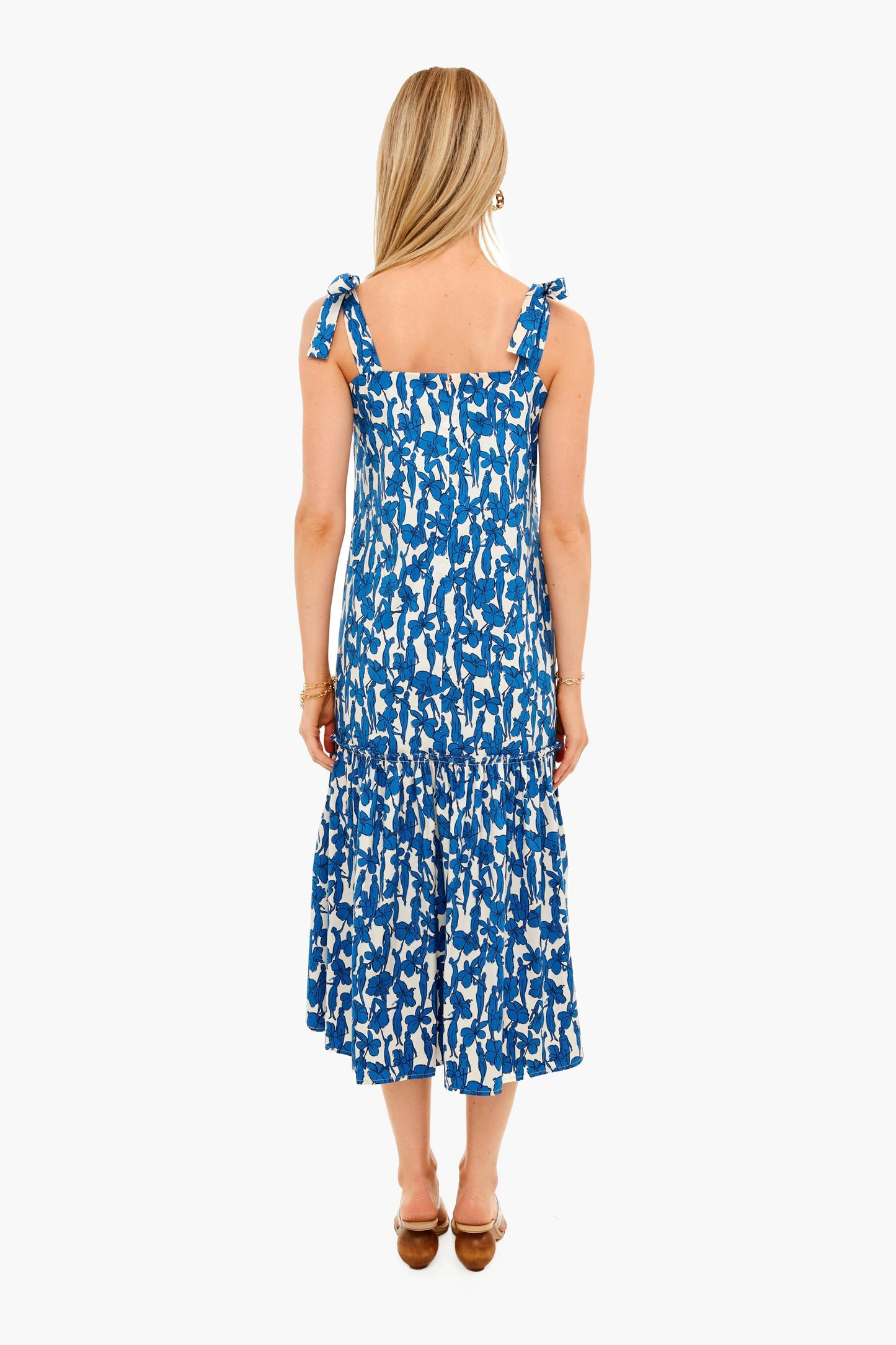 Blue Hibiscus Drop Waist Shoulder Tie Dress