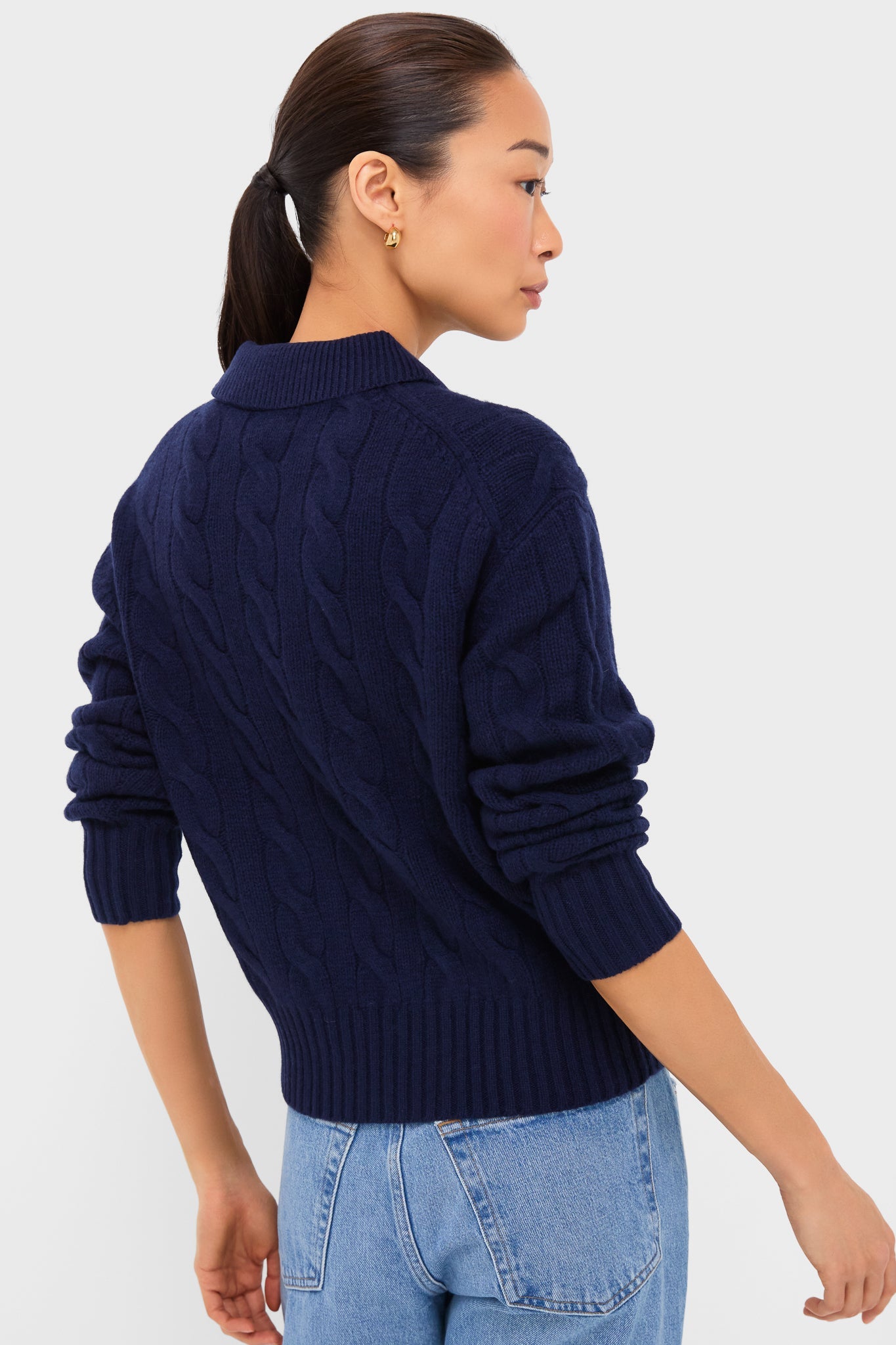 Hunter Navy Long Sleeve Collared Pullover Sweater