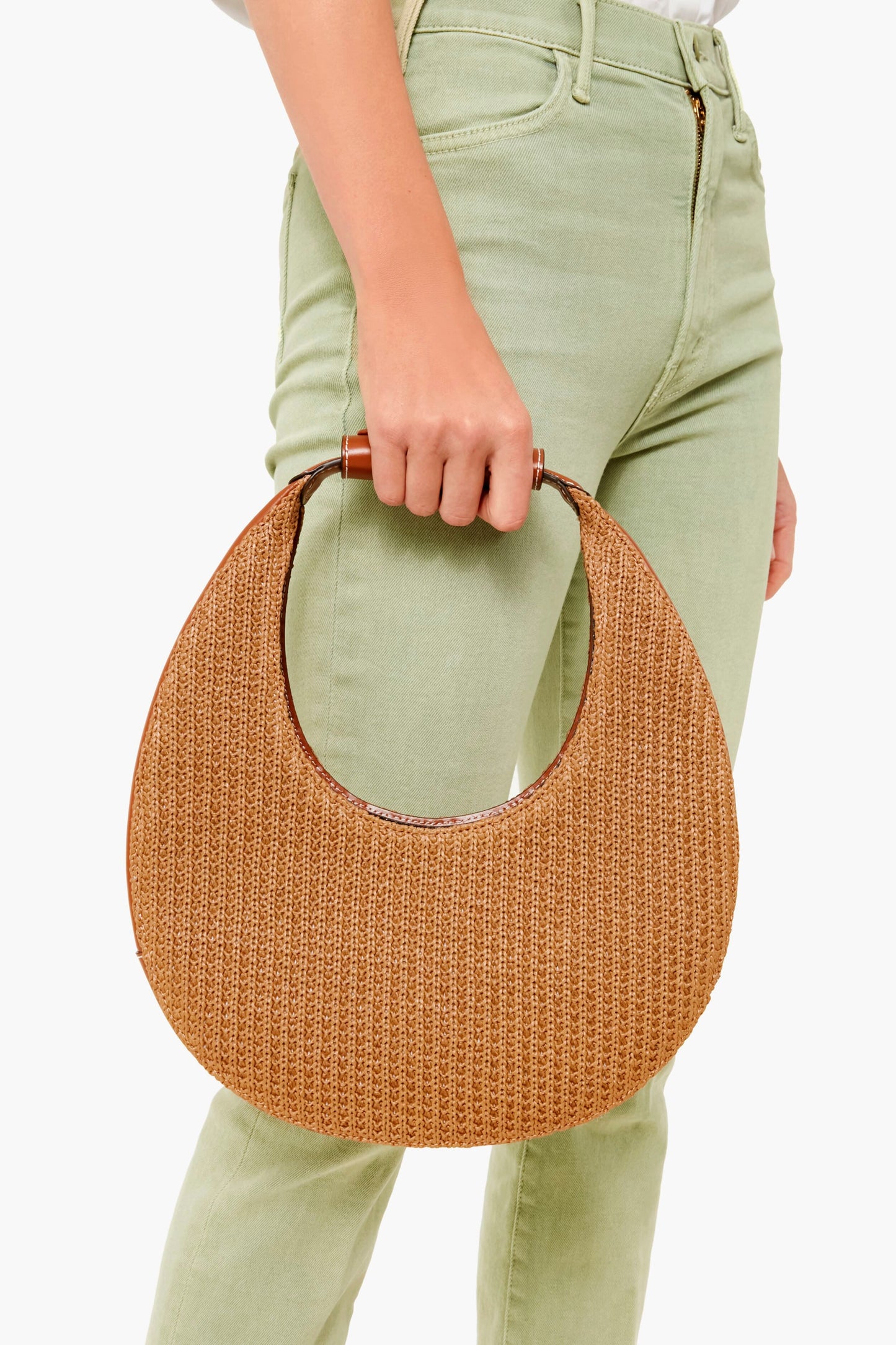 Tan Raffia Moon Tote Bag