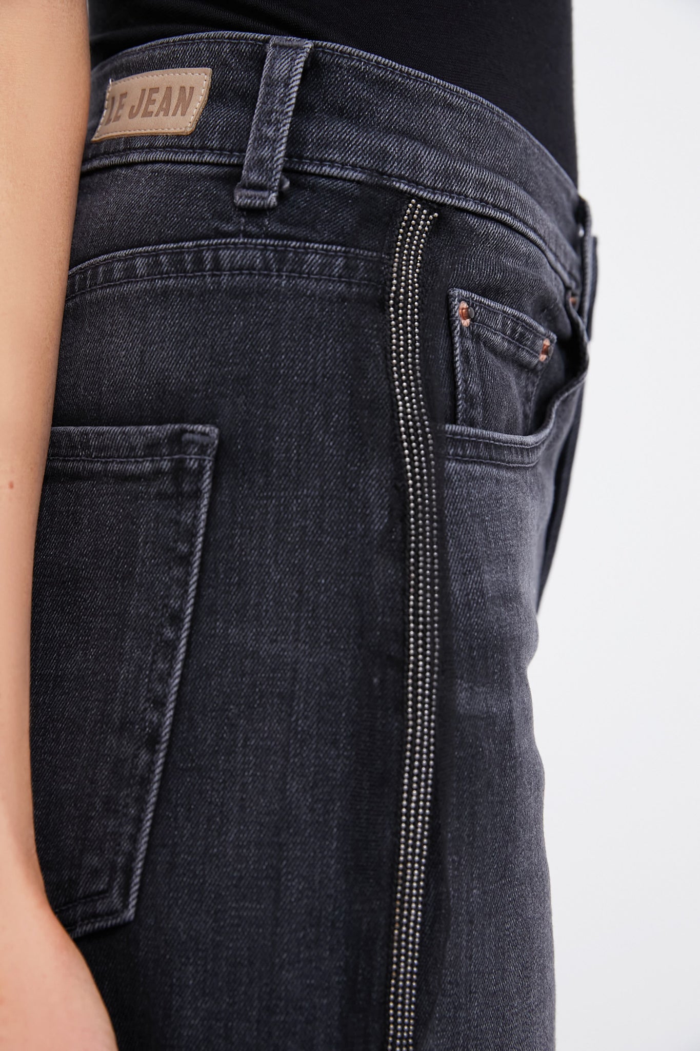 Vintage Charcoal Beaded Tux Stripe Nomad Jean