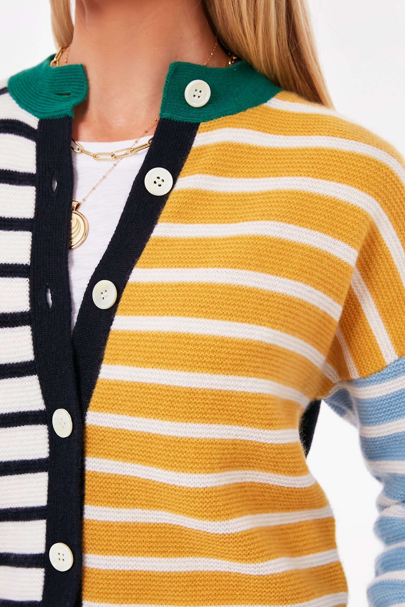 Multi Striped Color Block Cashmere Cardigan