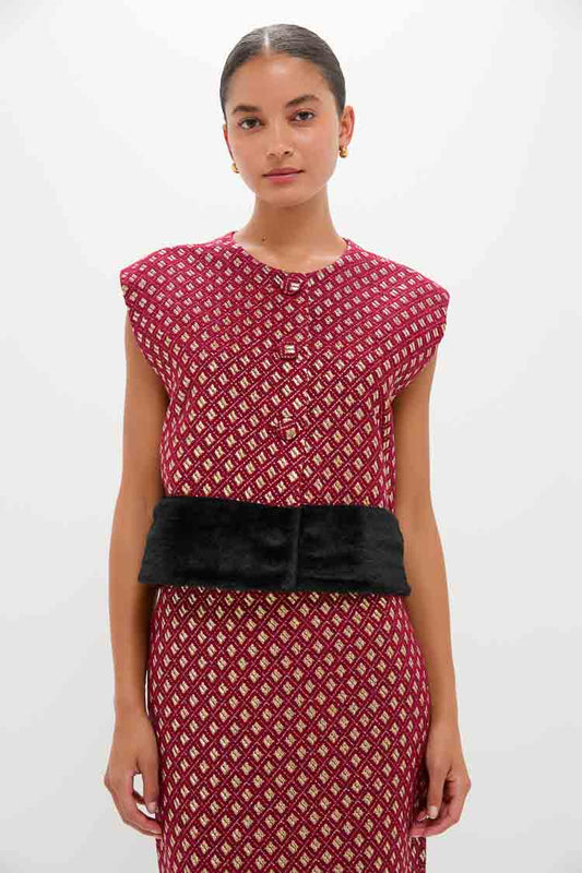 Burgundy and Gold Hernan Geom Fur Top