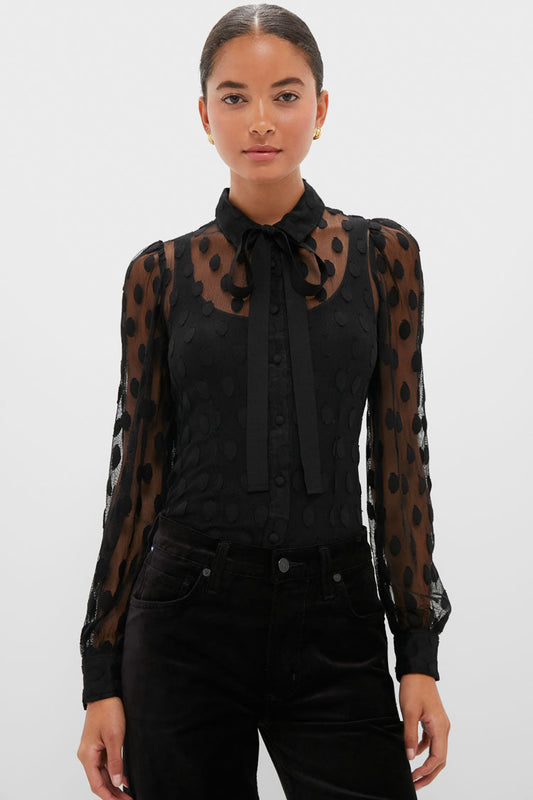 Noir Soraya Lace Neck-Tie Blouse