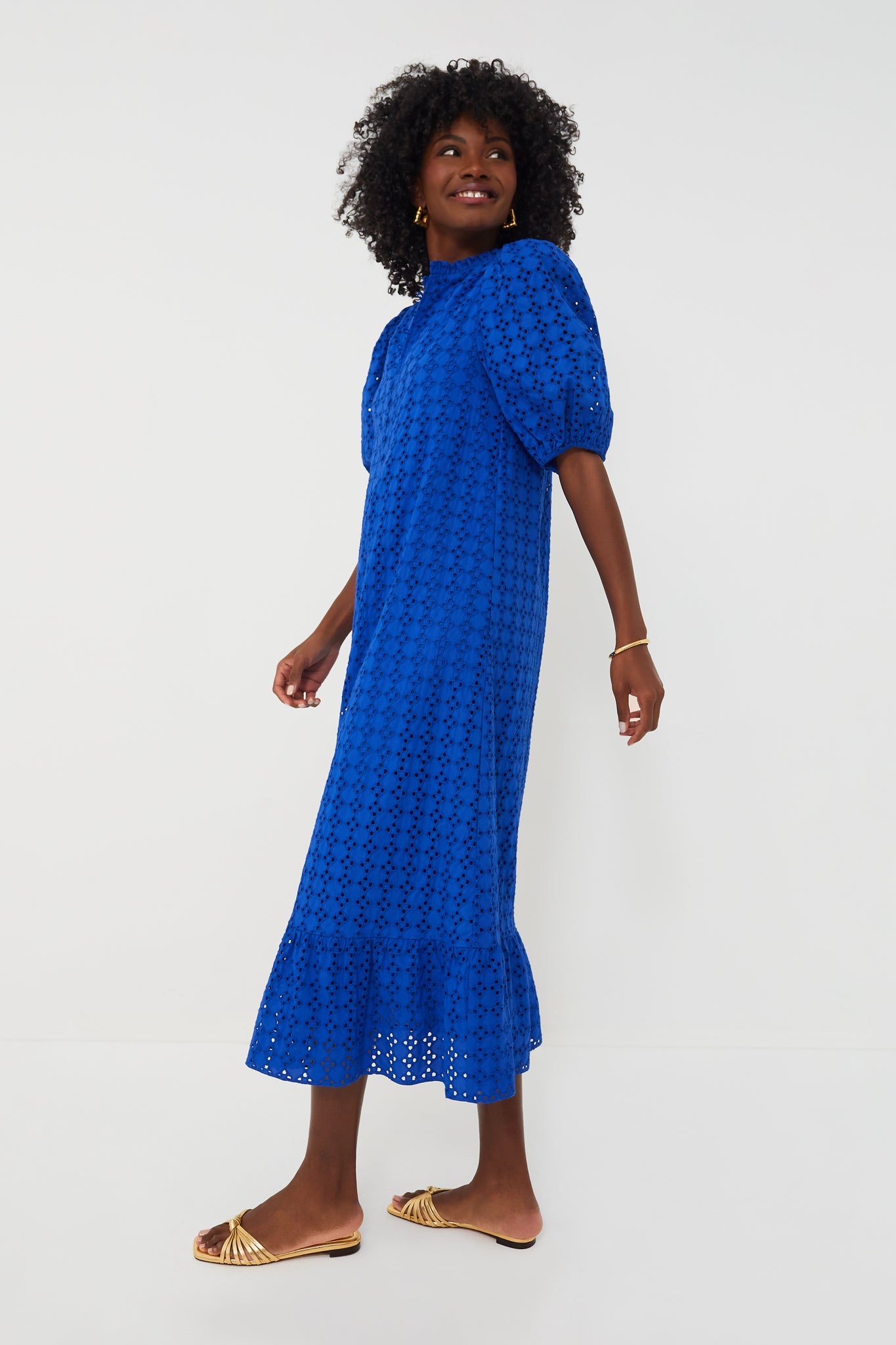 Royal Blue Eyelet Midi Tryall Dress