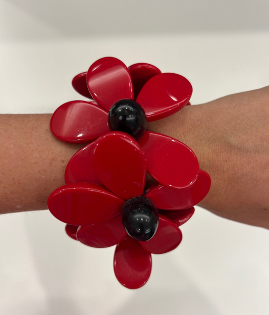 Red and Black Acrylic Flower Bracelet