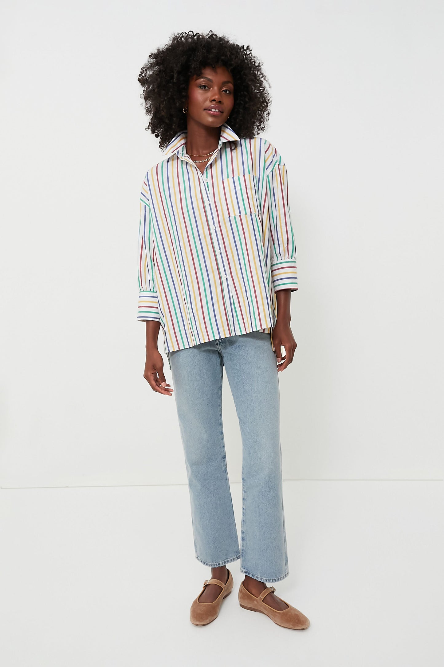 Rainbow Striped Adair Boyfriend Shirt