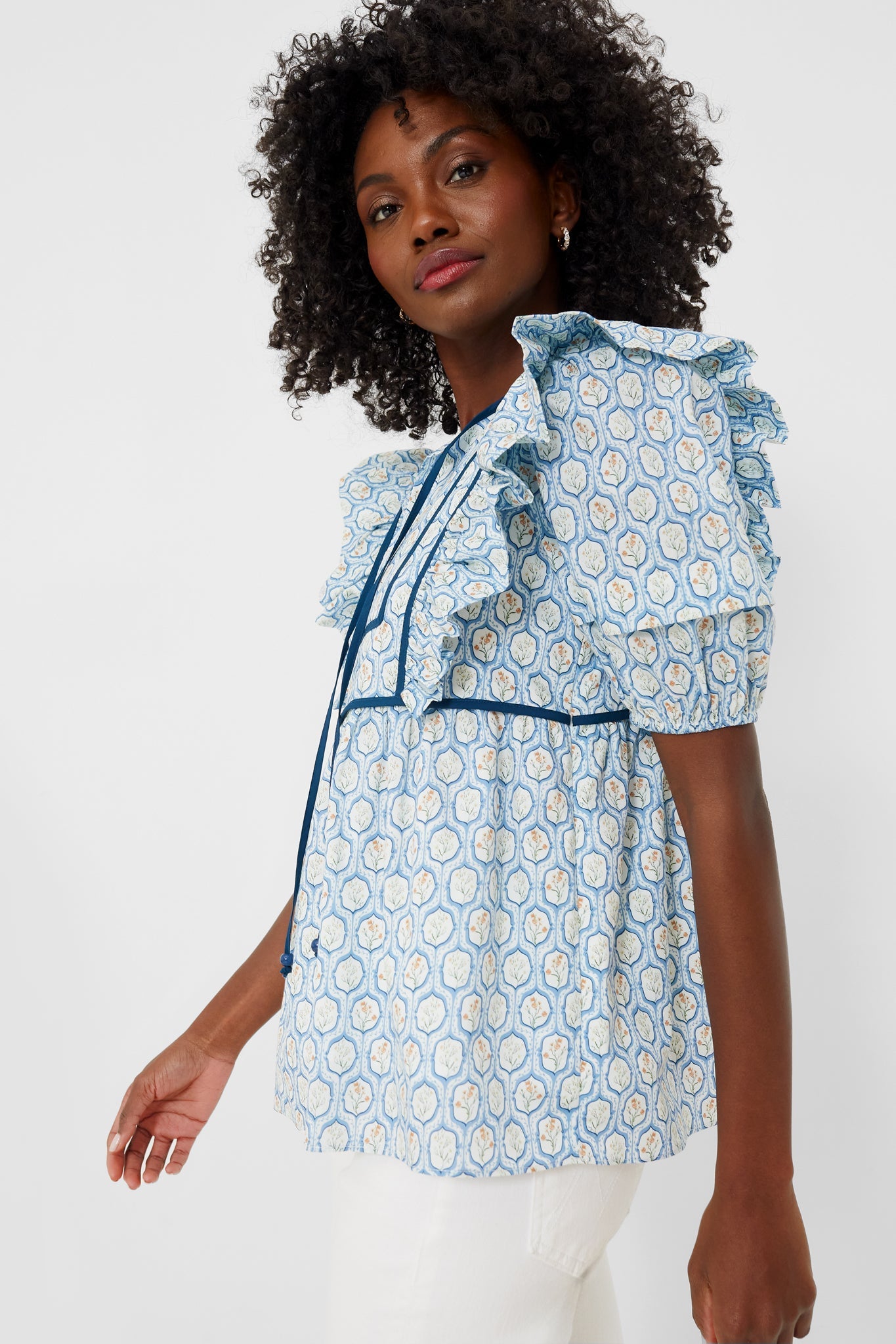 Blue Trellis Floral Rosaleigh Blouse