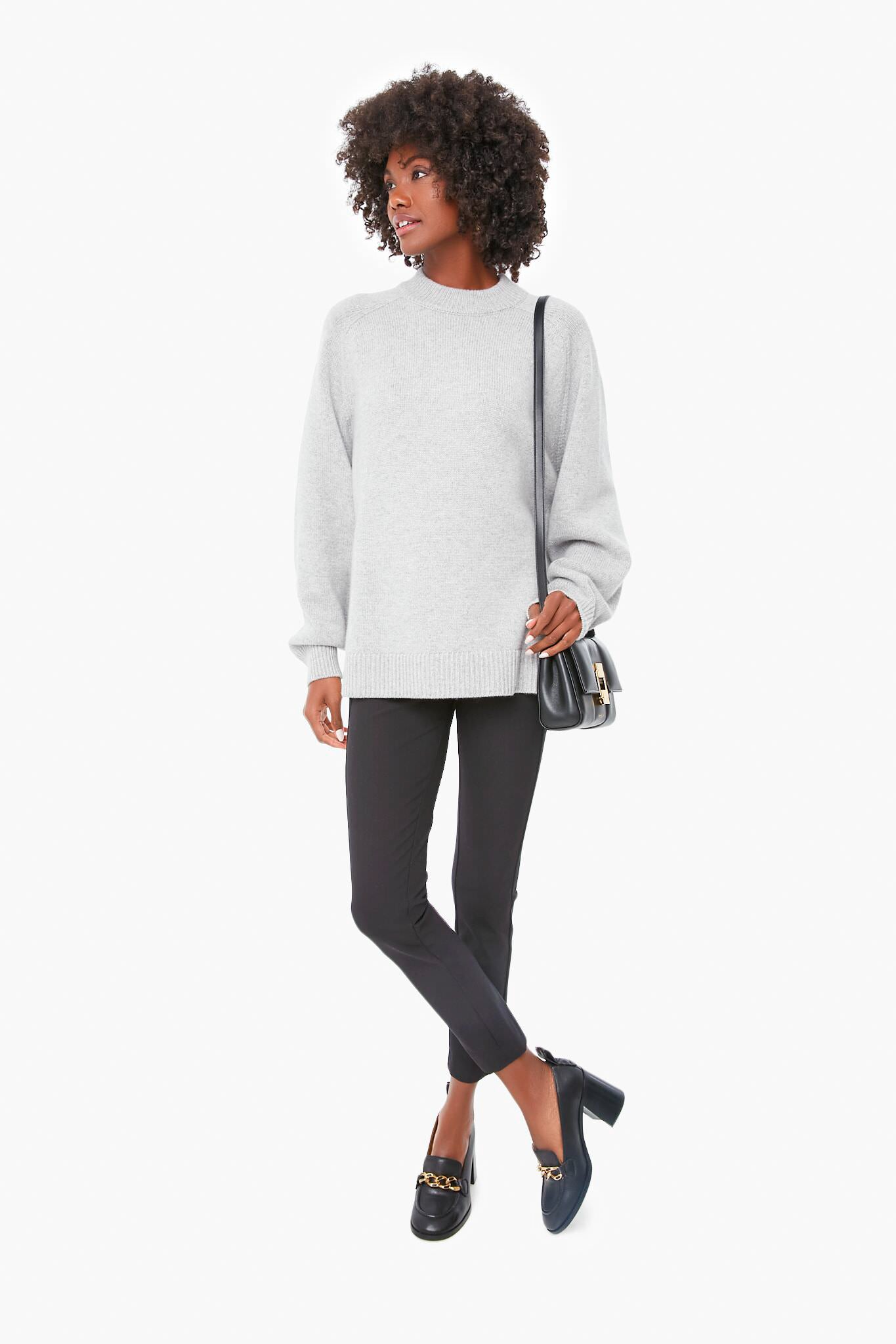 Heather Grey Oversize Cashmere Crewneck Sweater
