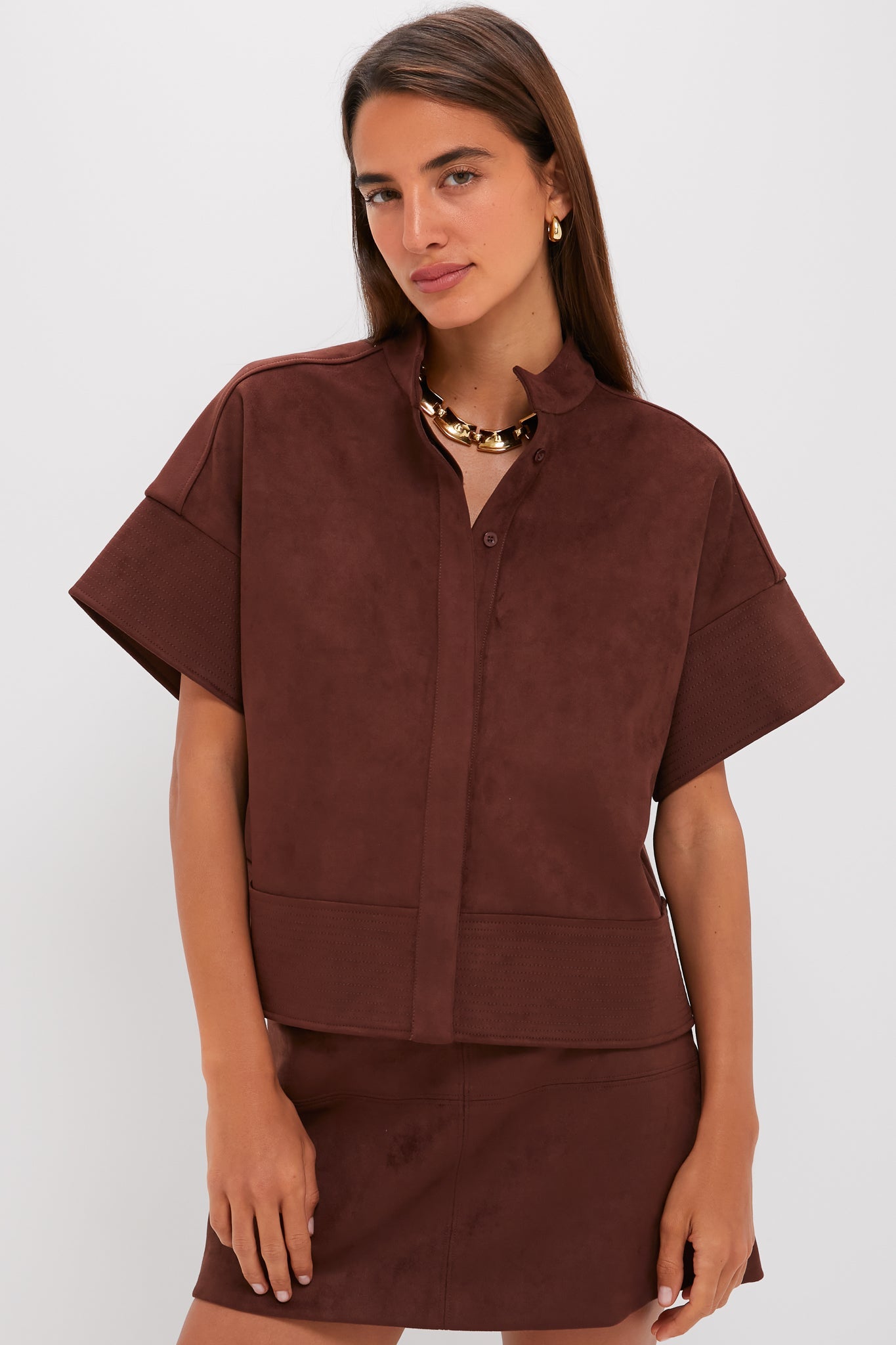 Ganache Vegan Suede Trapunto Stitch Sofia Shirt