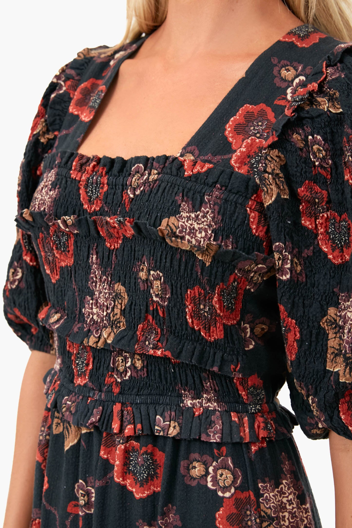 Navy Lucinda Seersucker Puff Sleeve Smocked Dress