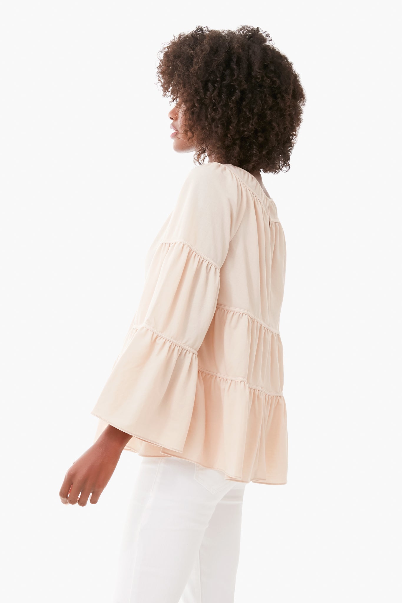 Marzipan Pique Shirred Top