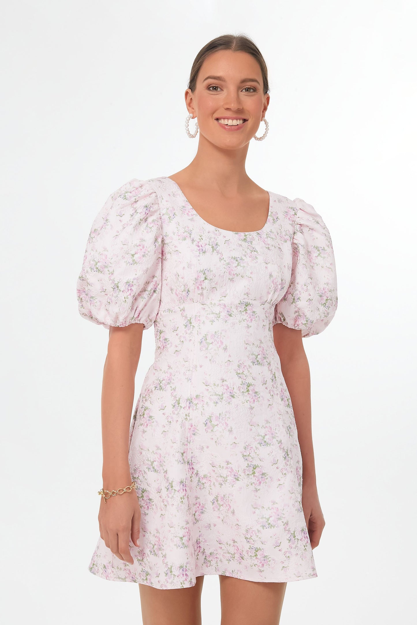 Pink Jacquard Empire Ella Mini Dress