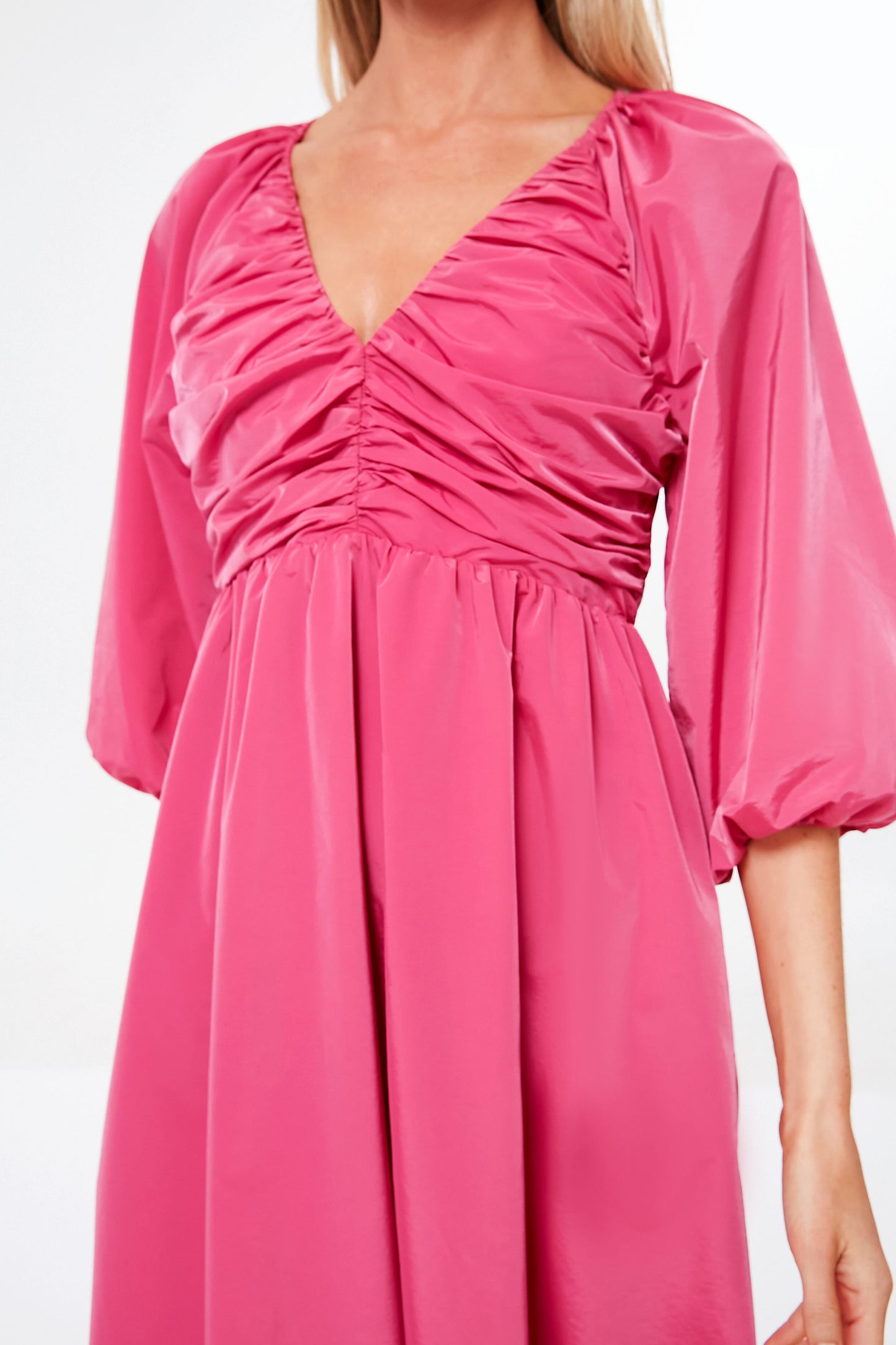 Fuchsia Ruched V-Neck Gia Maxi Dress