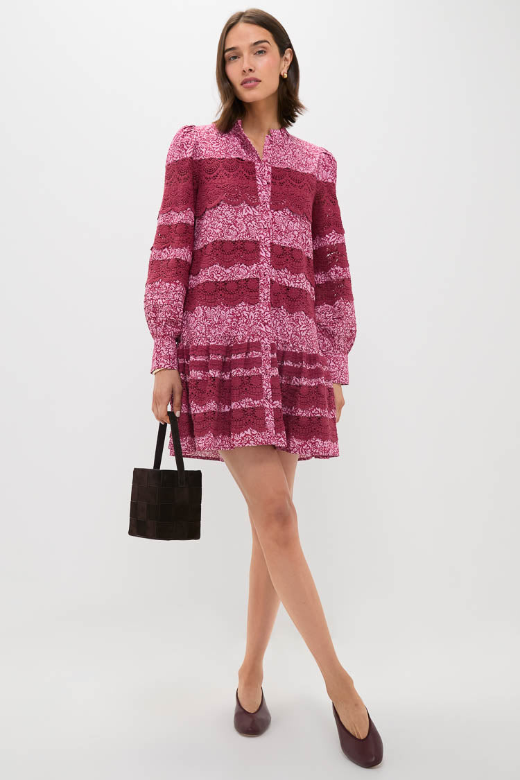 Lace Trim Maroon & Pink Floral Emmie Mini Dress