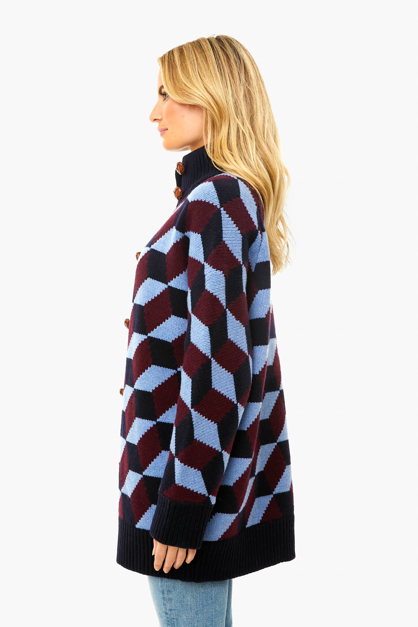Tory Navy Chevron Sweater Coat