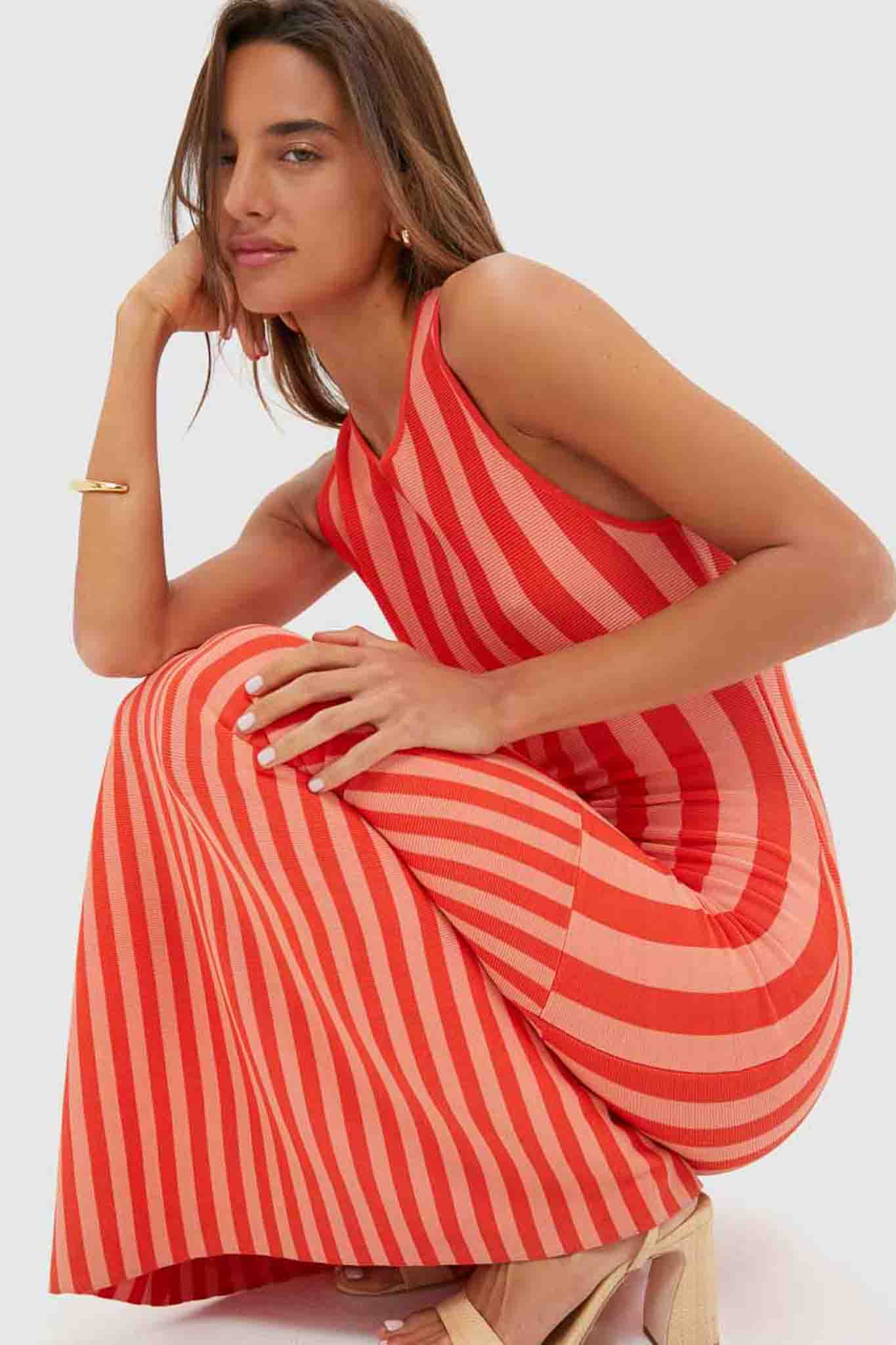 Peachy Keen and Rust Striped Pretra Maxi Dress