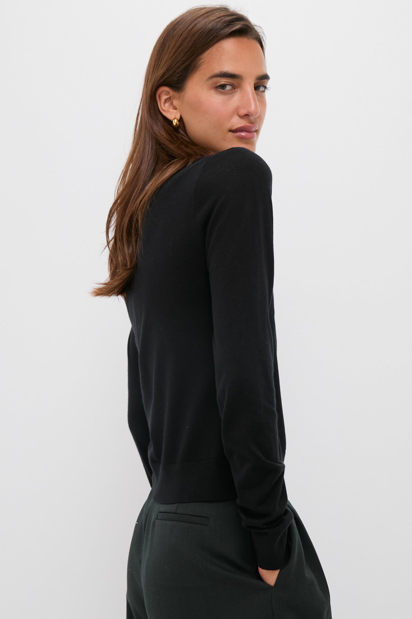 Black Cashmere Silk Long Sleeve Katie Tee
