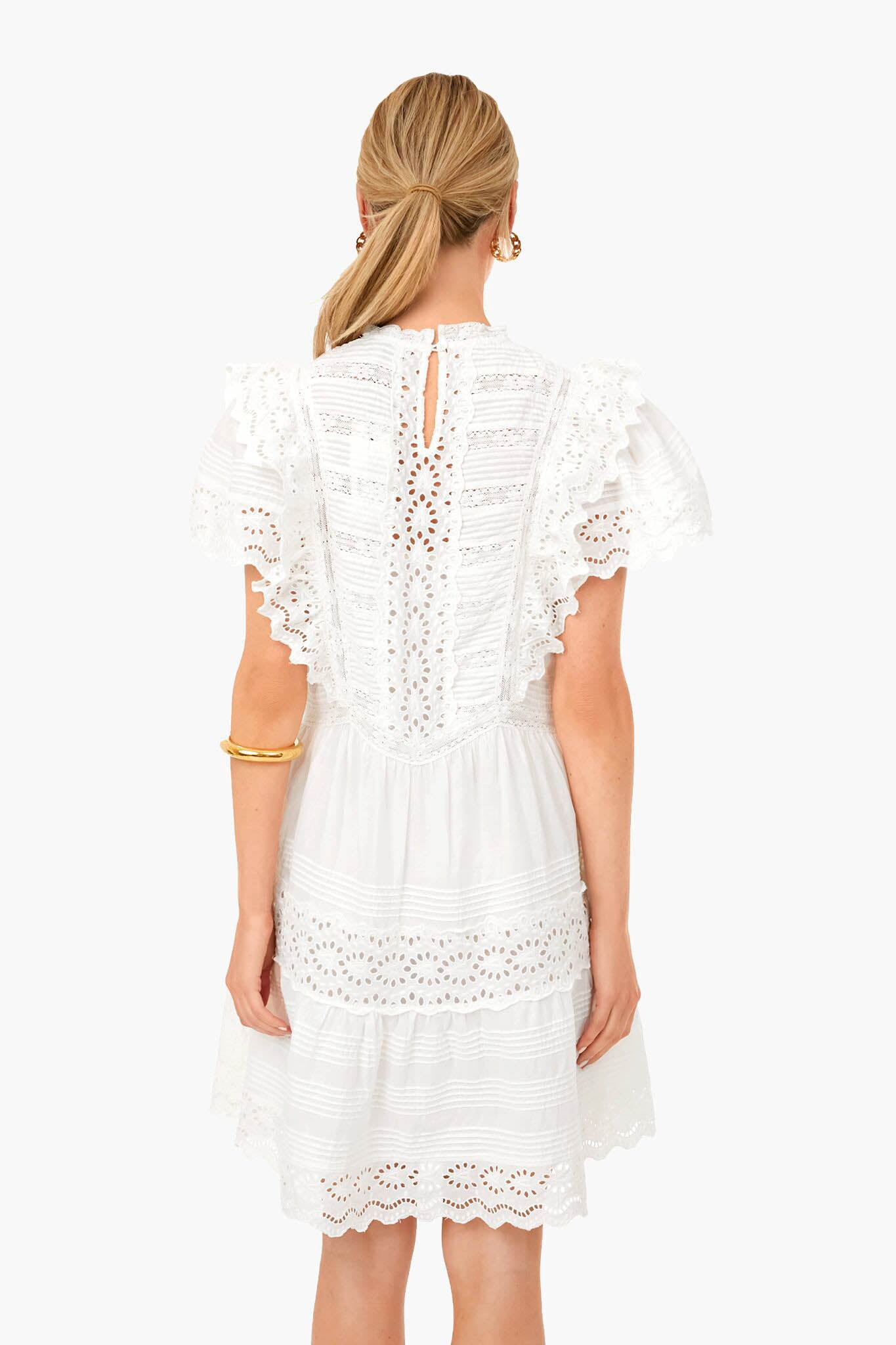 White Georgina Eyelet Short Sleeve Tunic Dress