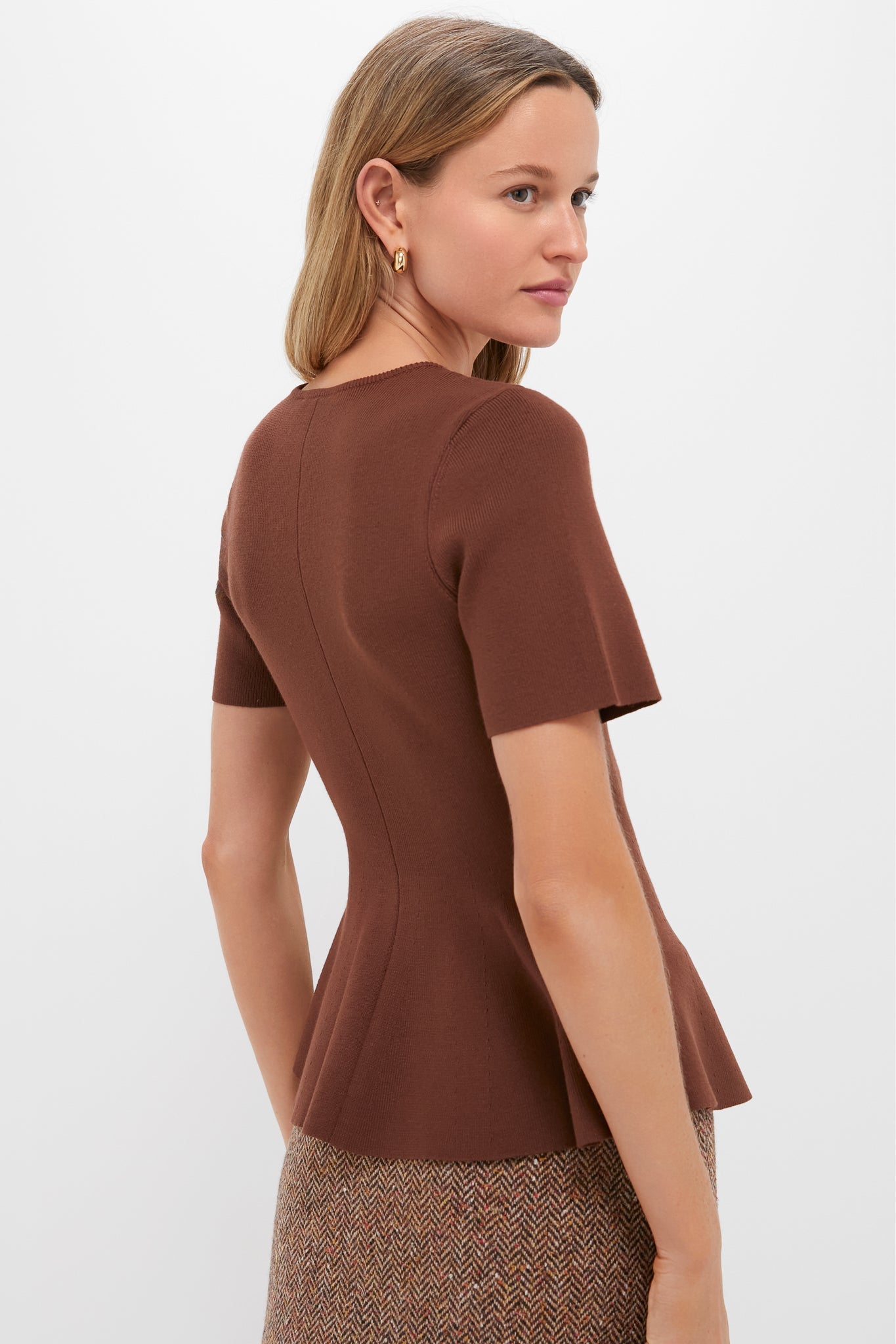 Chocolate Brown Knit Phoebe Peplum Top