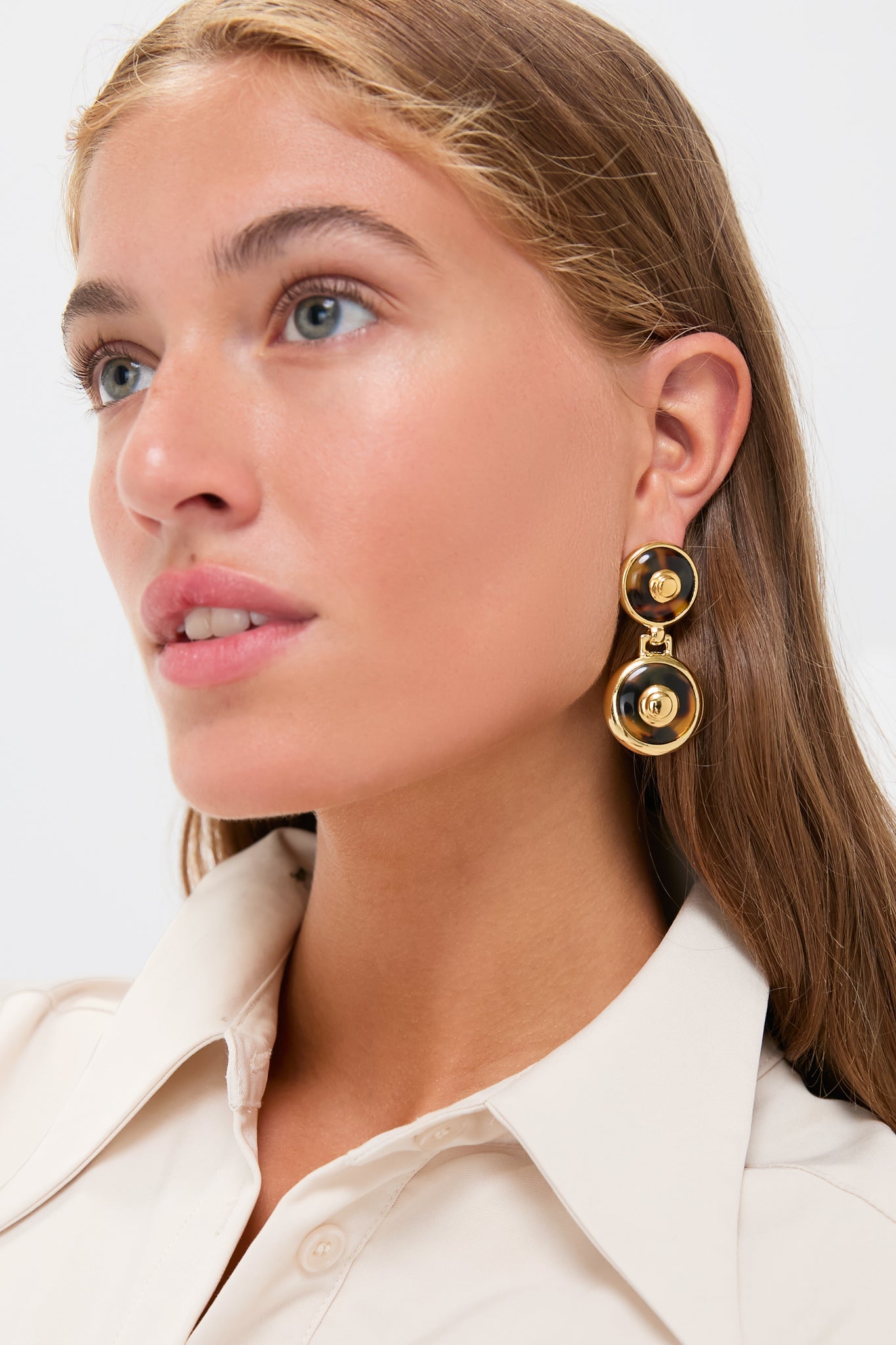 Tortoise 24K Gold Electroplated Circle Drop Earrings