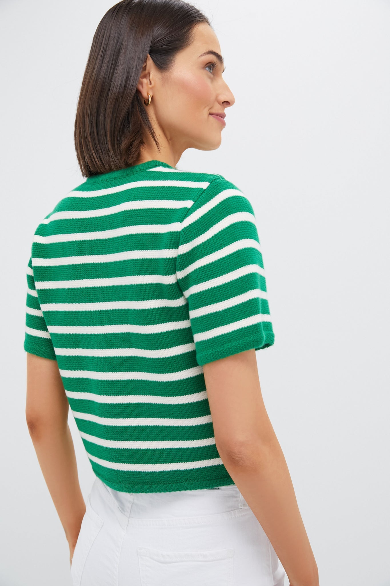 Green & White Striped Short Sleeve Anna Cardigan