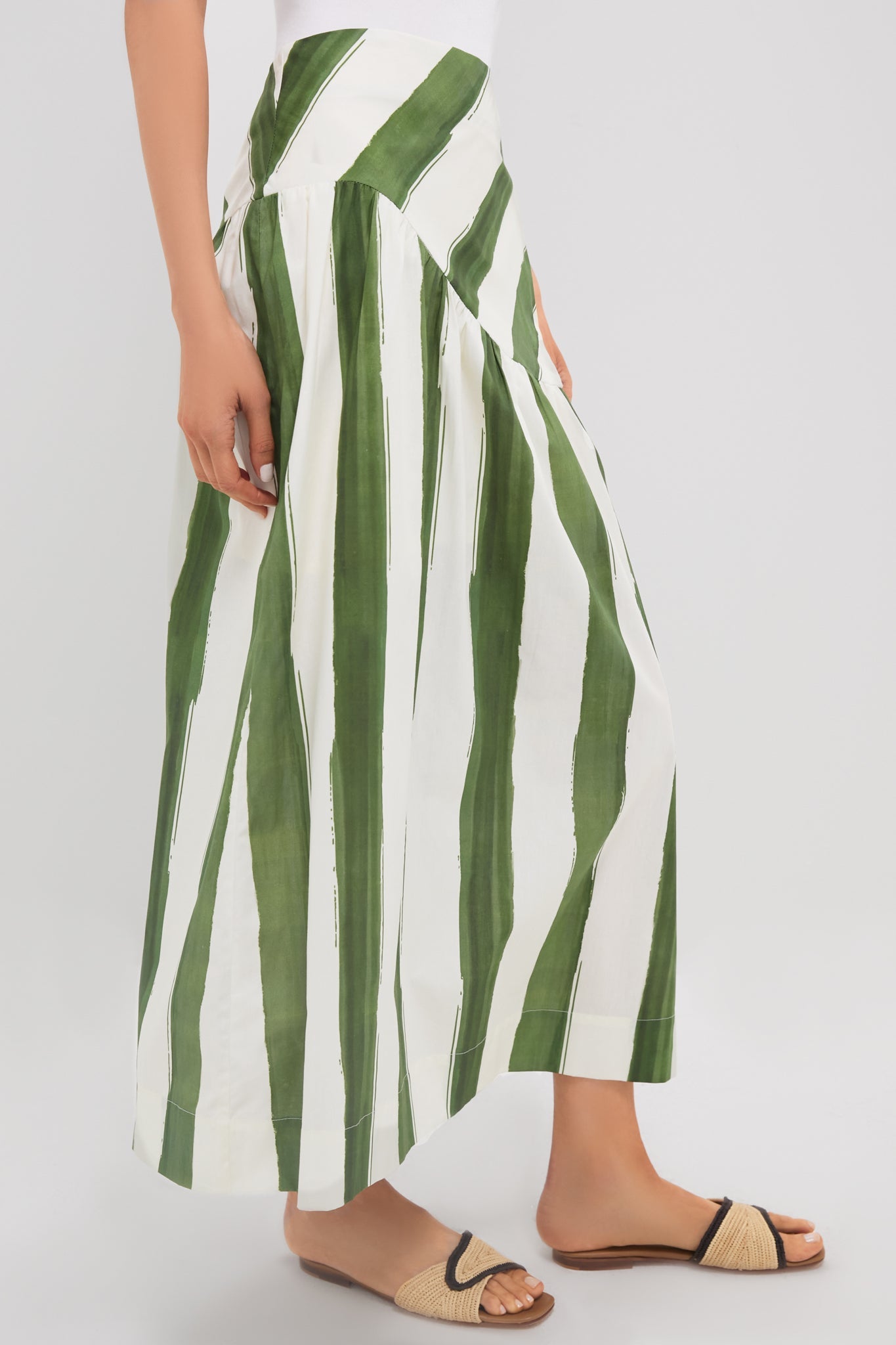 Green Stripe Nature Midi Skirt