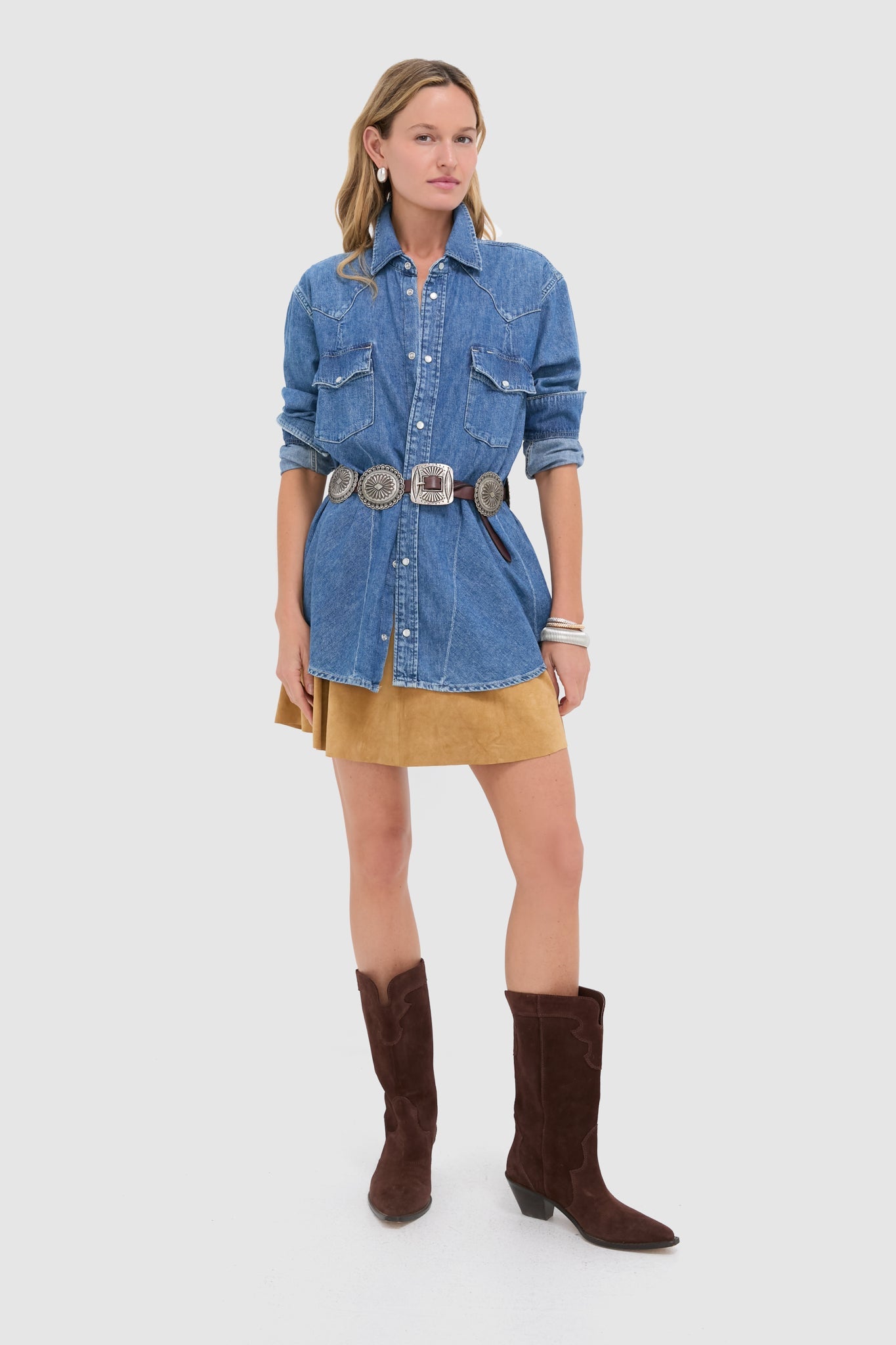 Gold Dust Cow Roughout Suede Leather Skin Mini A-Line Skirt