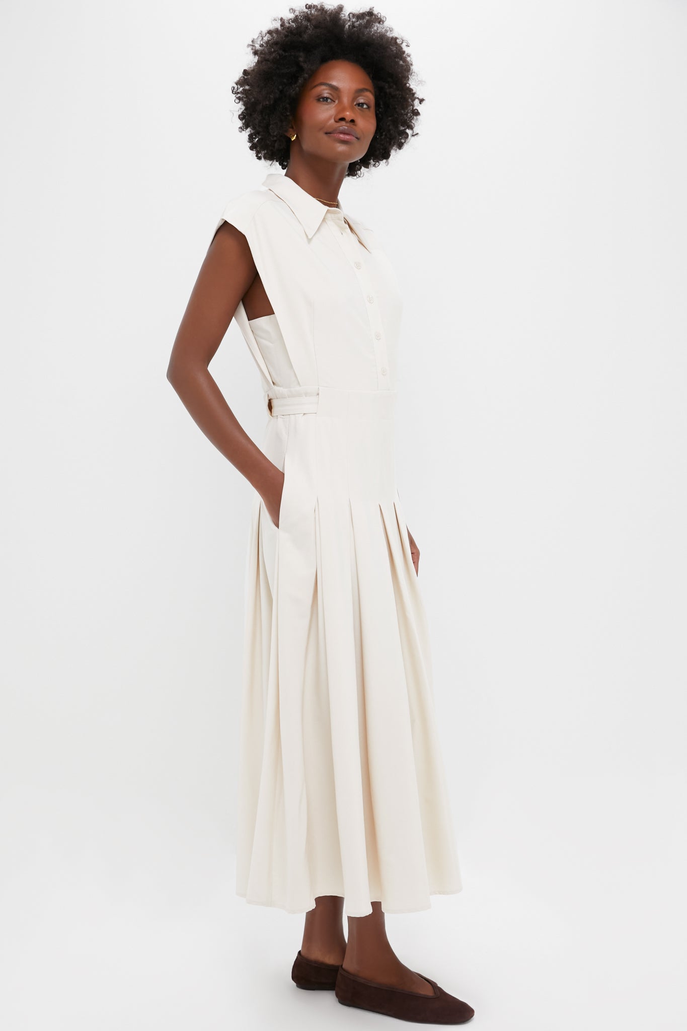 Ecru Quince Midi Shirt Dress