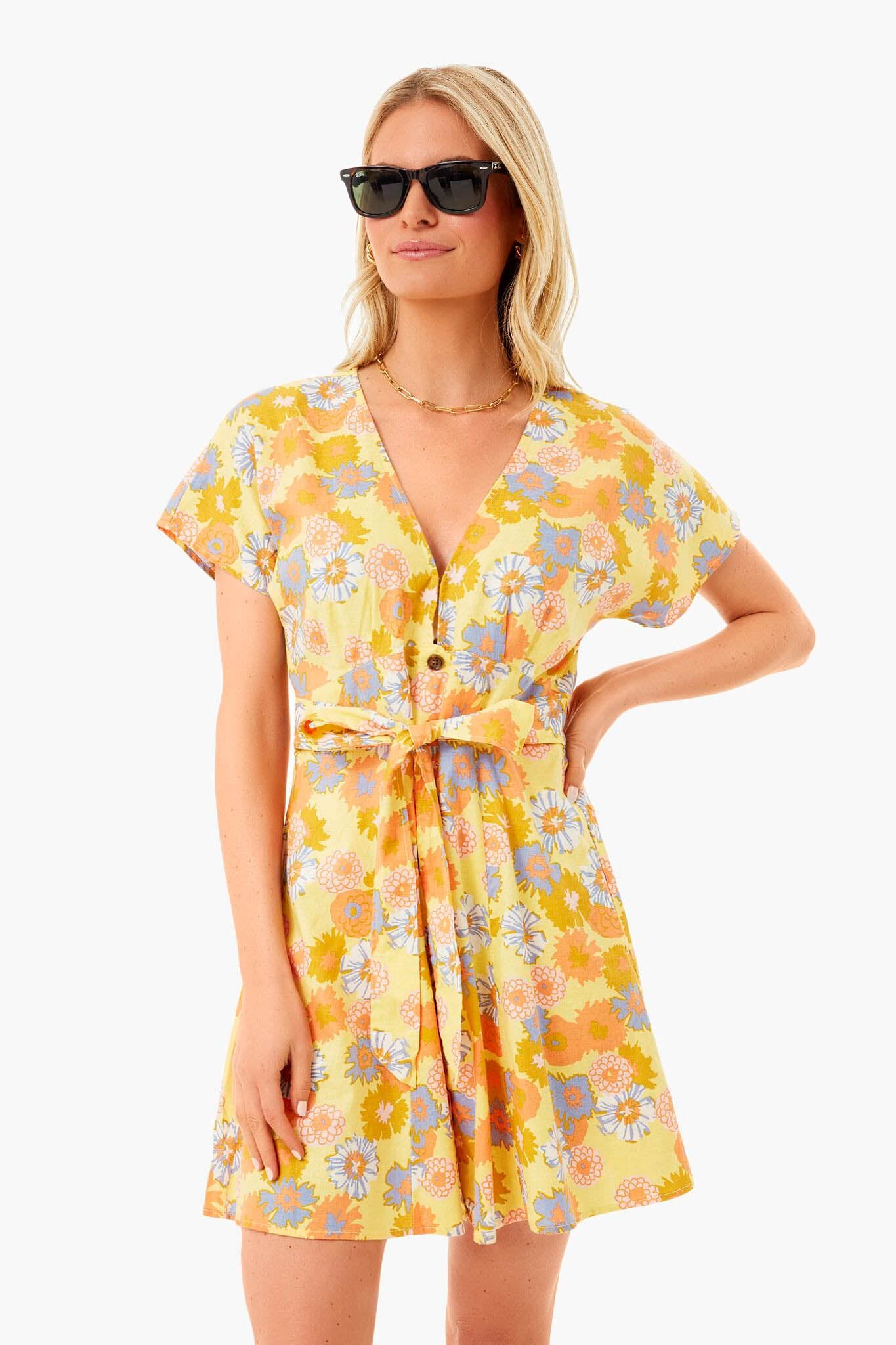 Yellow Vintage Floral Camila Mini Dress