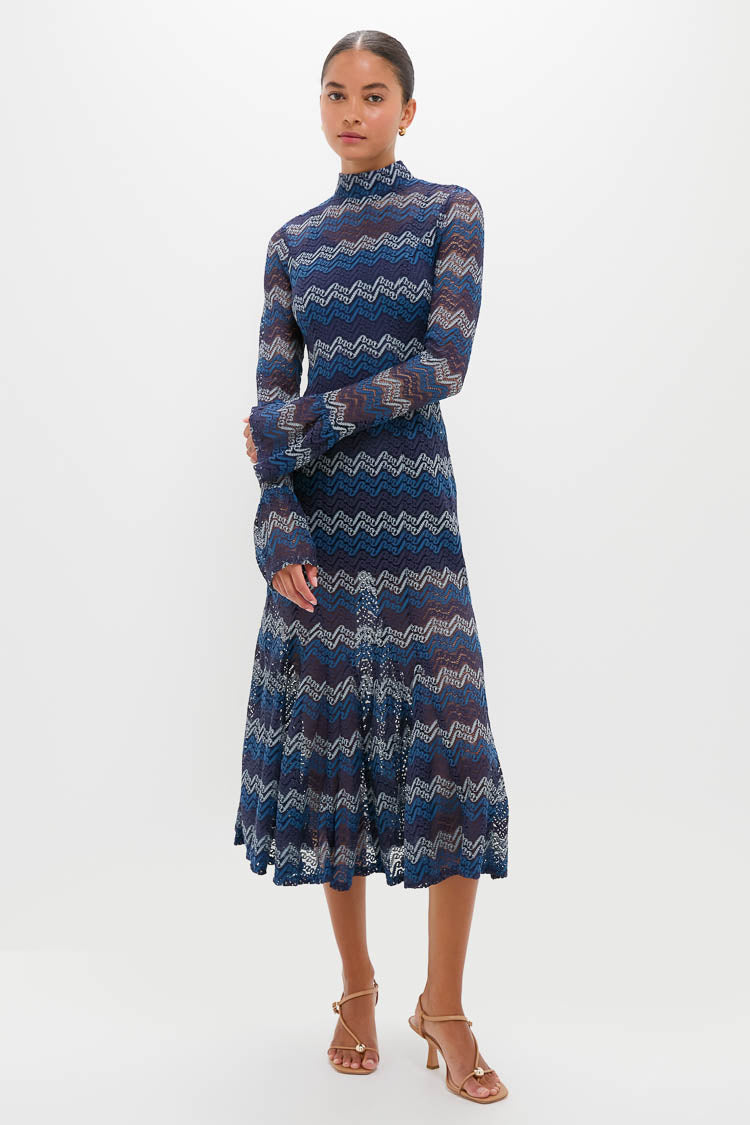 Navy Tonal Lorraine Knit Maxi Dress