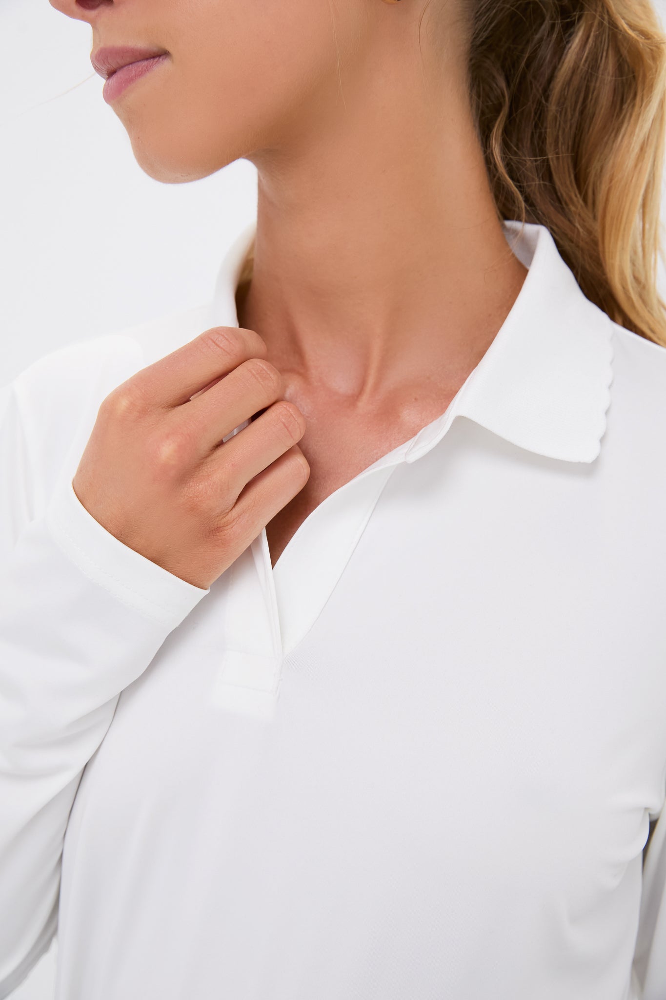 White Long Sleeve Caroline Polo