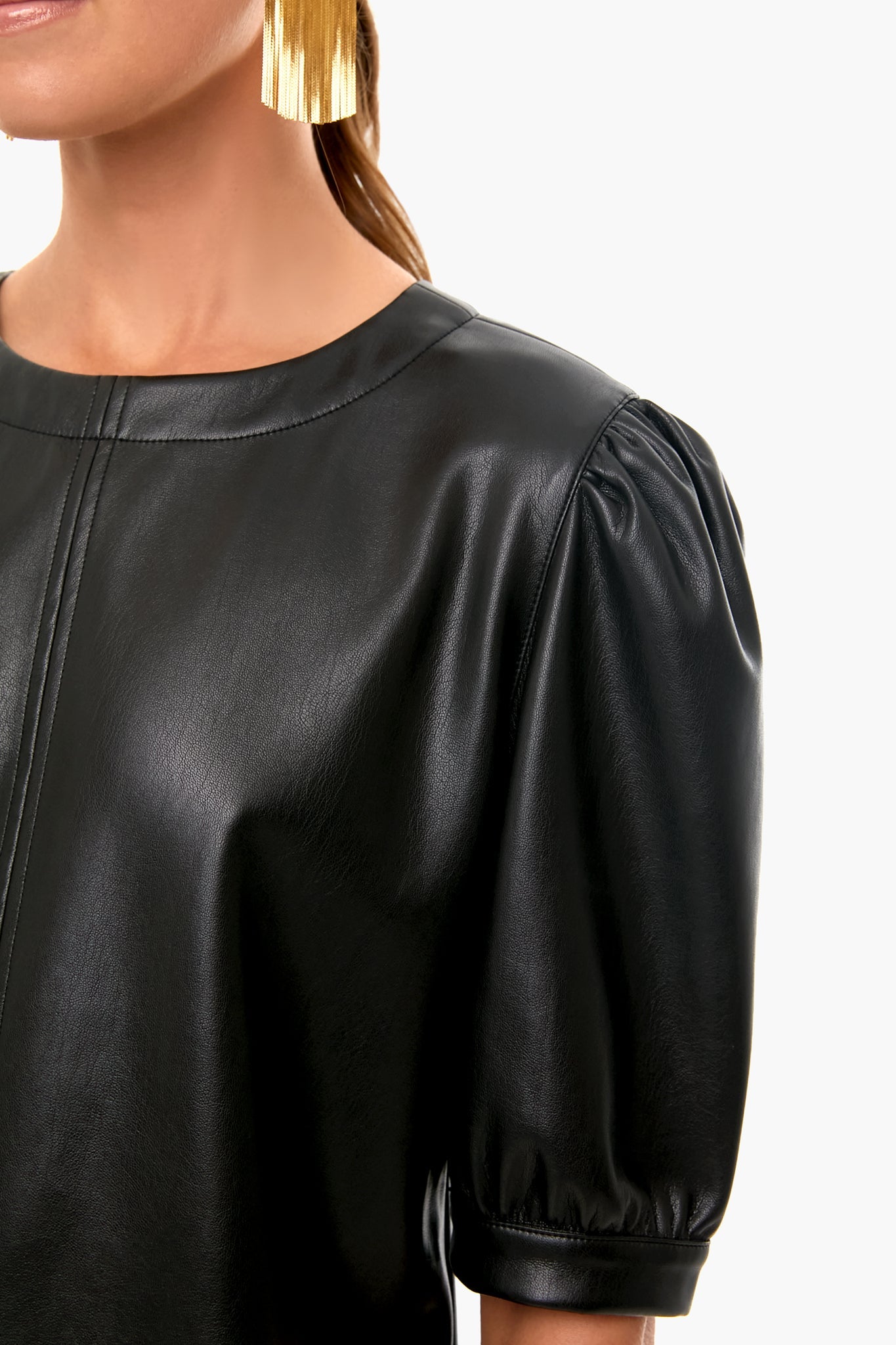 Vegan Leather Puff Sleeve Top