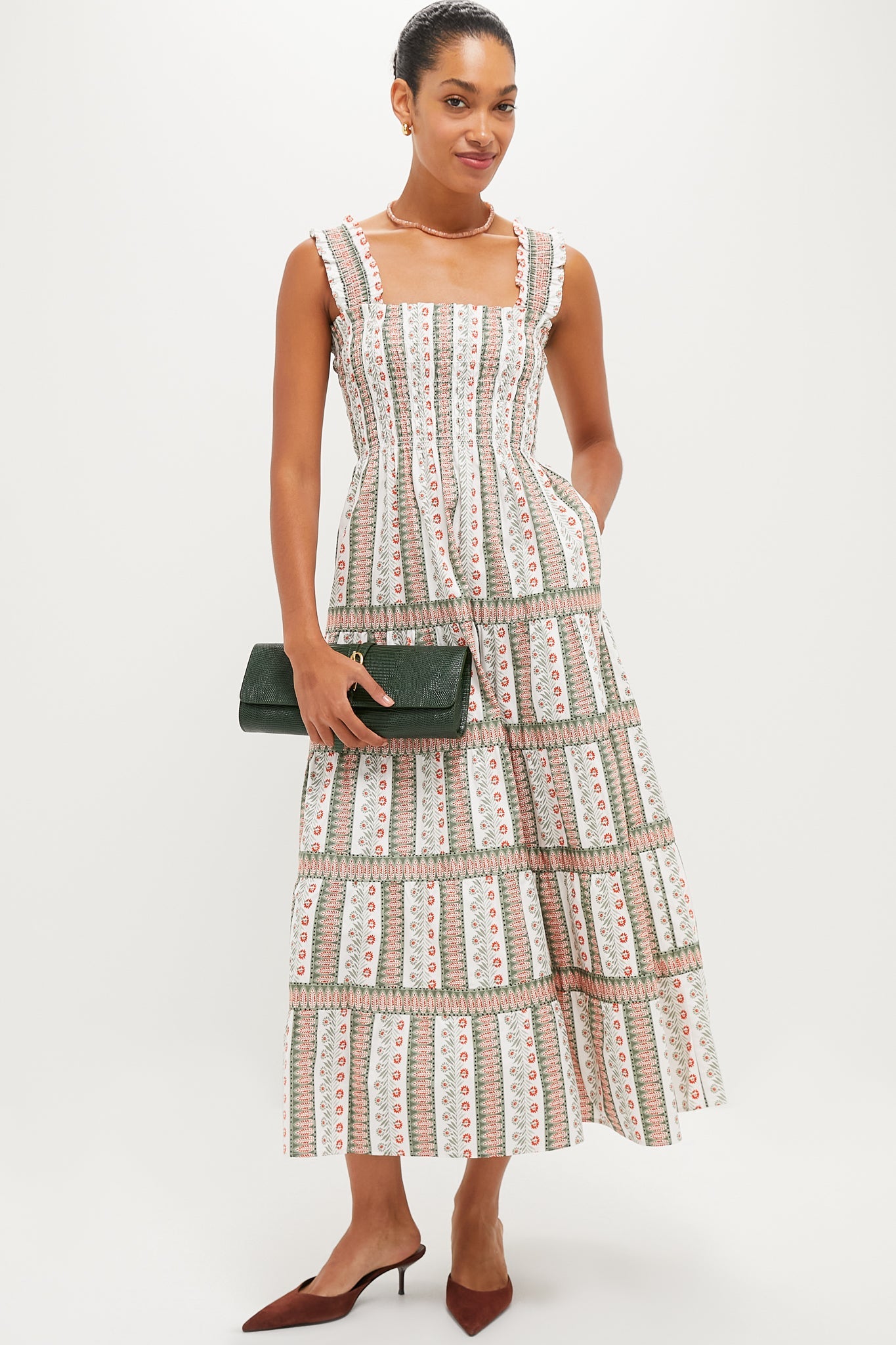 Olive and Paprika Cosmos Floral Stripe Kimmy Maxi Nap Dress