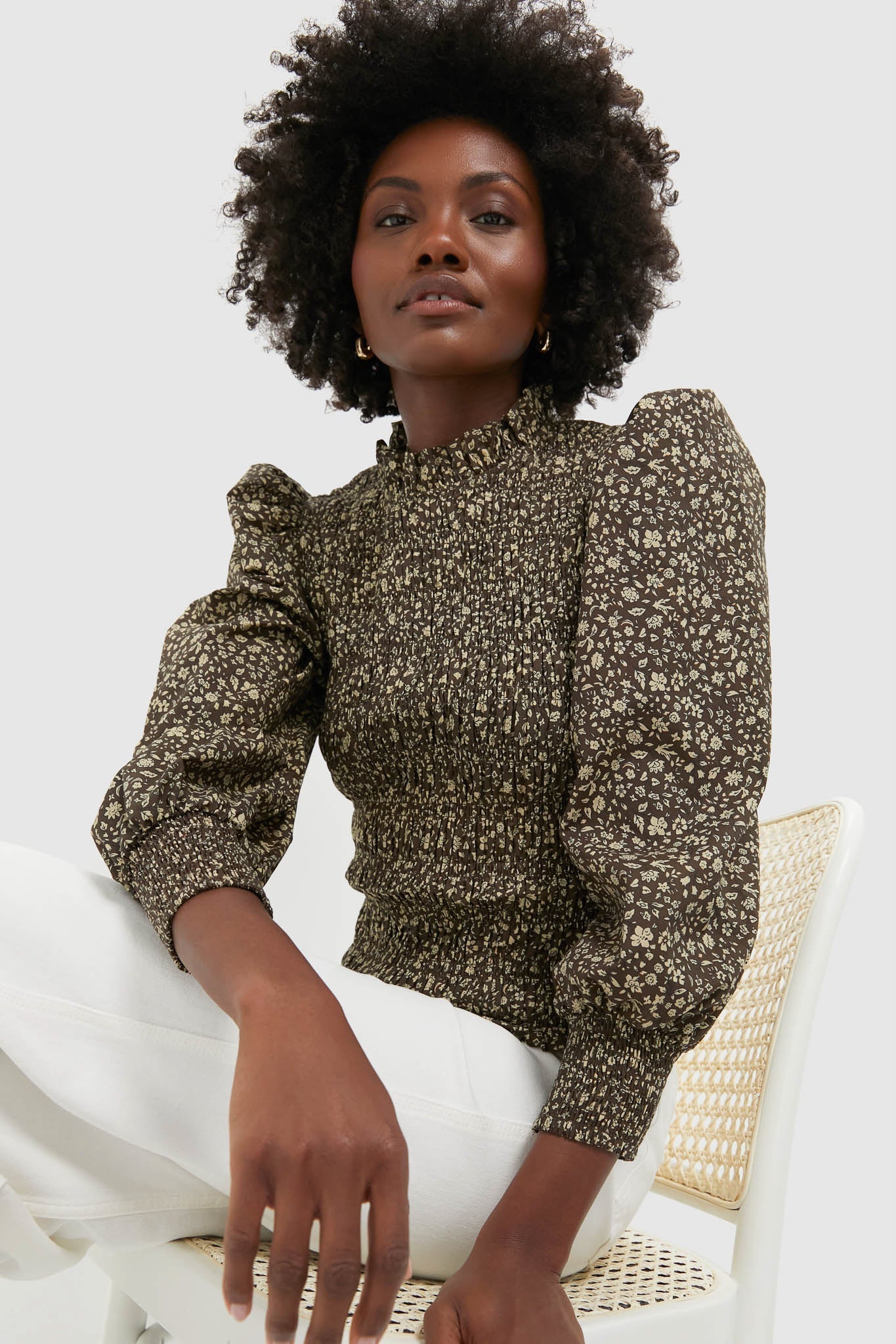 Black & Tan Floral Smocked Montgomery Blouse