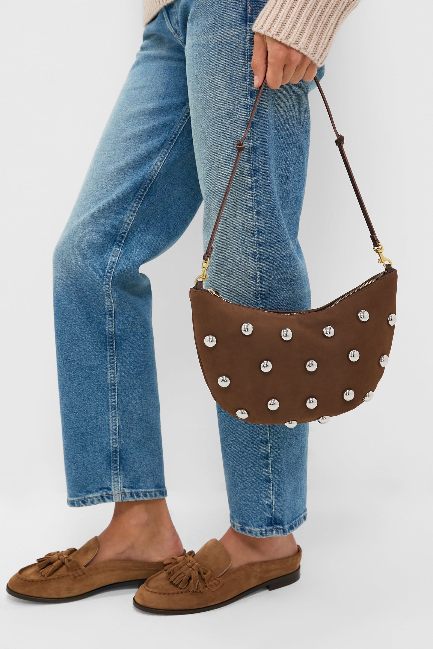 Choco Bar Smooth Nubuck with Studs Lune Bag